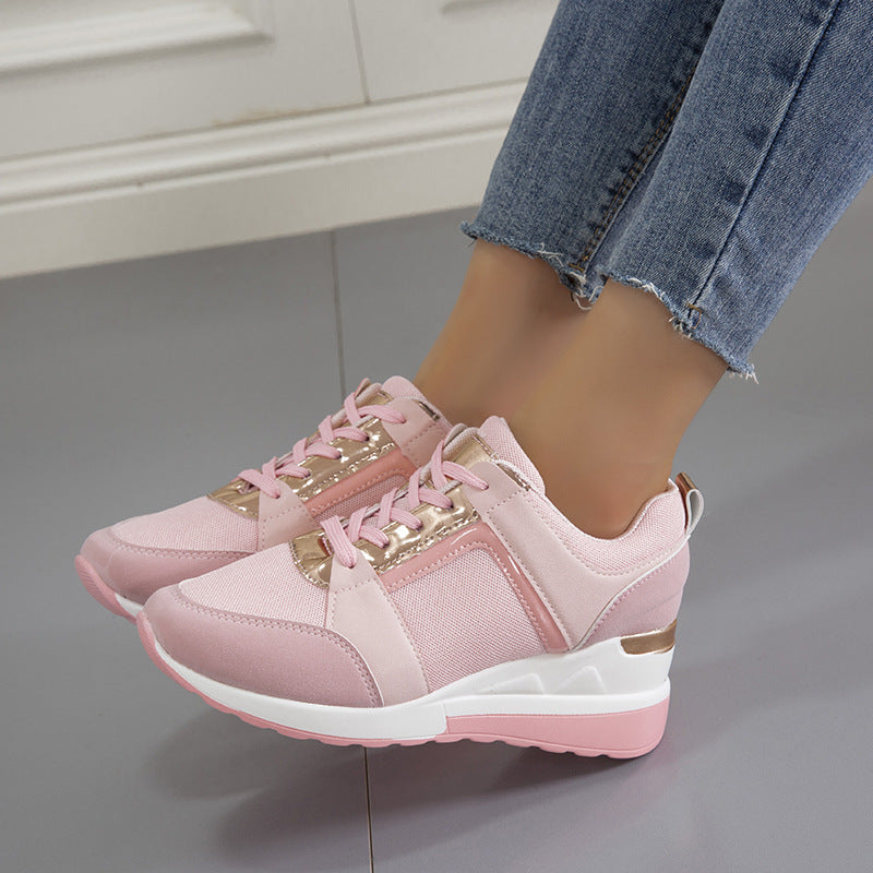 Women's Platform Wedge Sneakers – Lace-Up Mesh Casual Shoes
