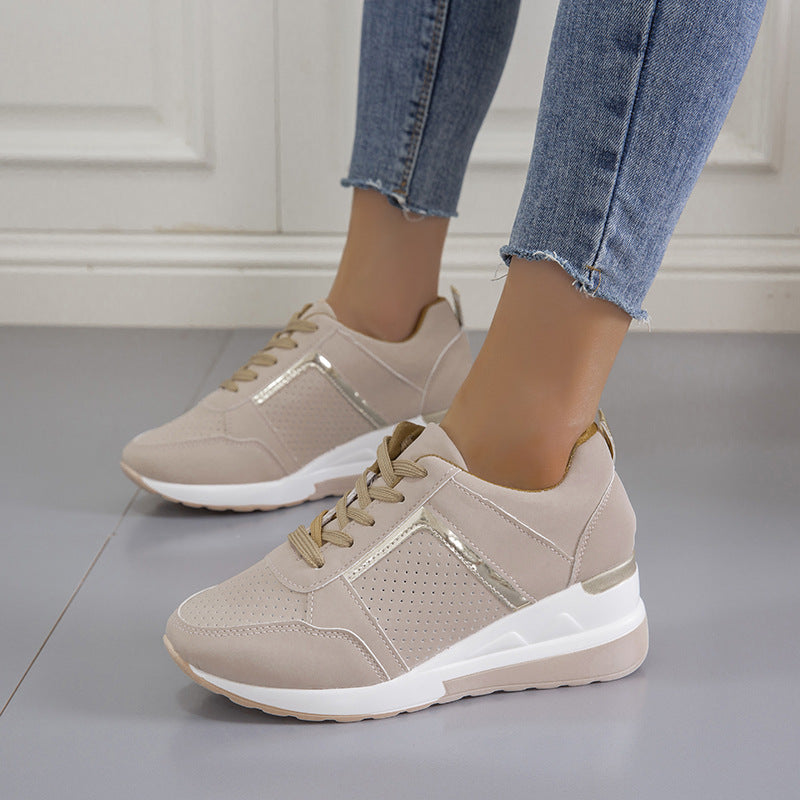 Women's Platform Wedge Sneakers – Lace-Up Mesh Casual Shoes