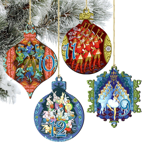 12 Days of Christmas Wooden Ornament Set of 12 by G. Debrekht - Christmas Decor