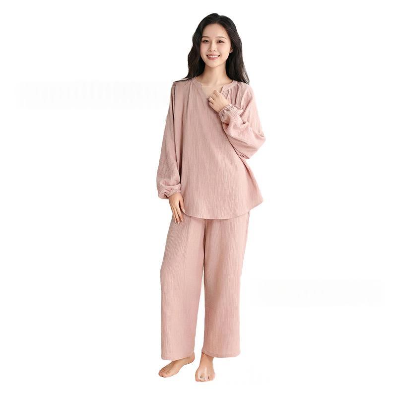 Women’s Double-Layer Gauze Long-Sleeve Top & Pants Set