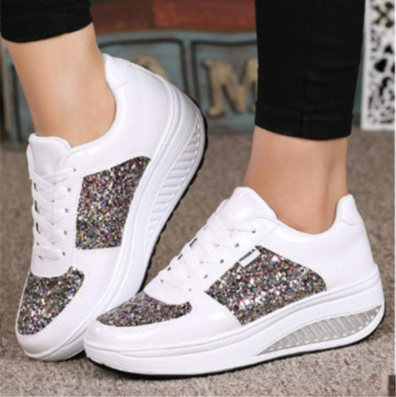 Women's Sequin Sneakers – Glam Lace-Up Casual Shoes