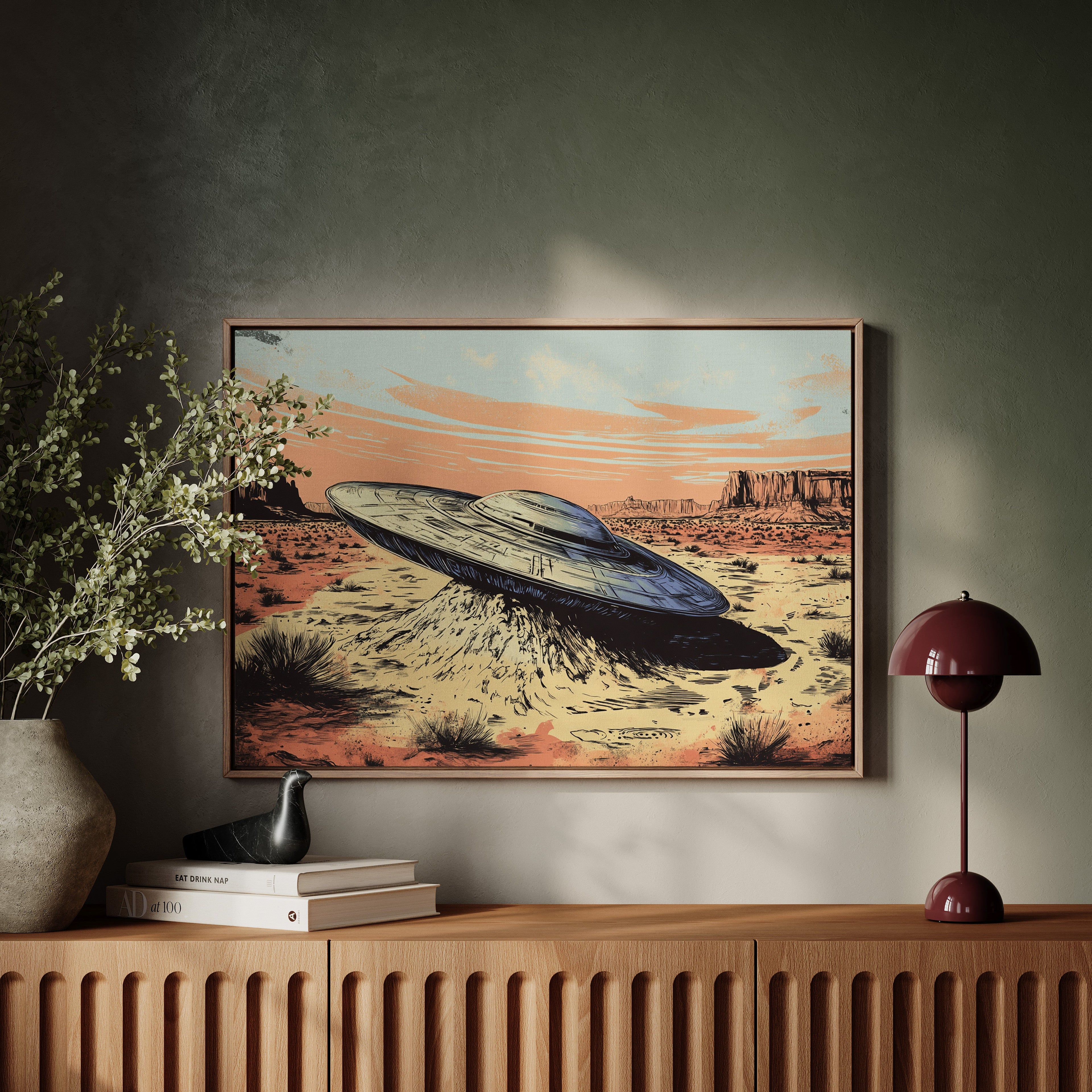 Desert Landing: UFO Shadows and Distant Skies