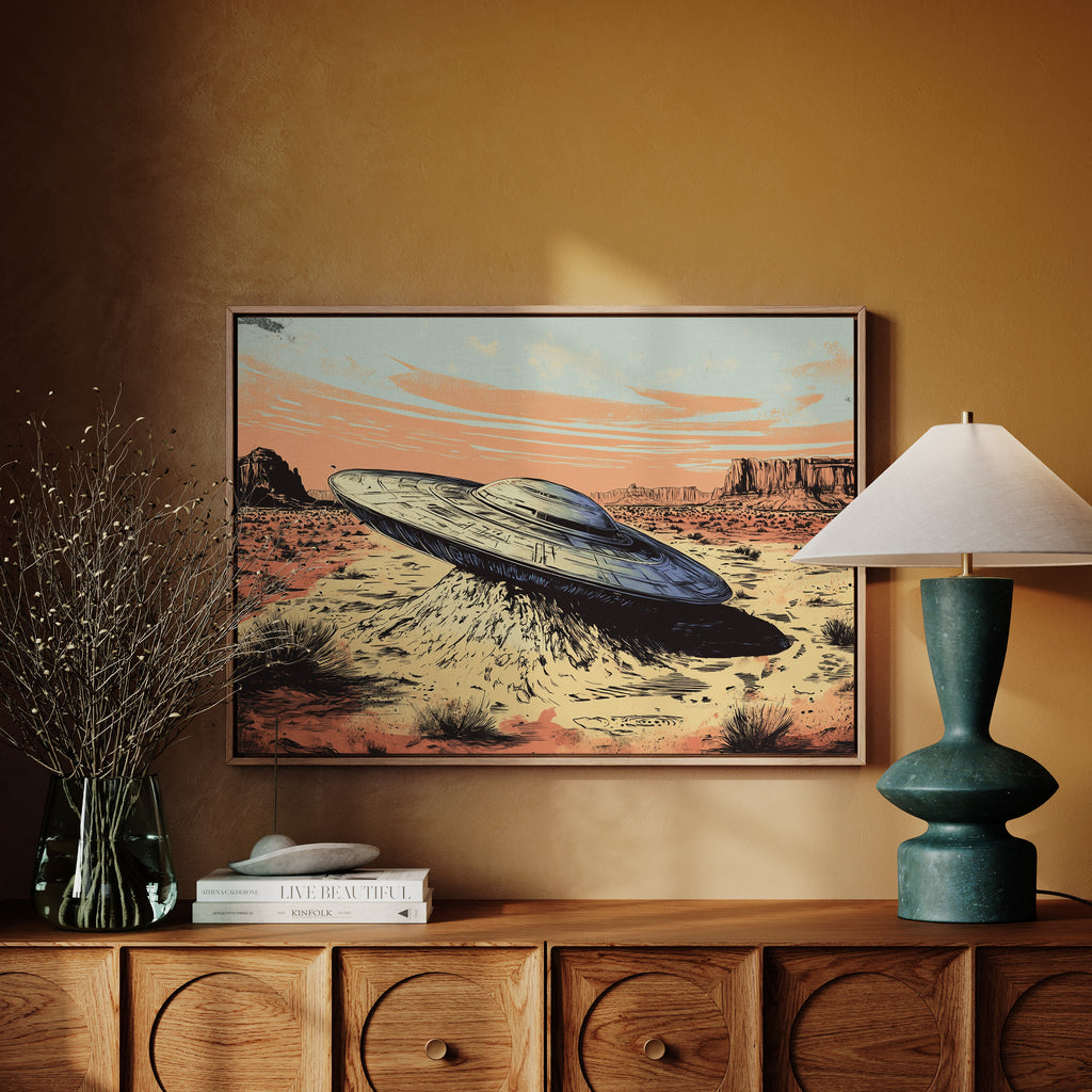 Desert Landing: UFO Shadows and Distant Skies