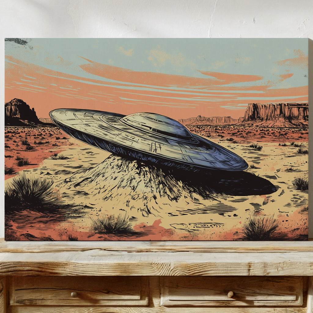 Desert Landing: UFO Shadows and Distant Skies