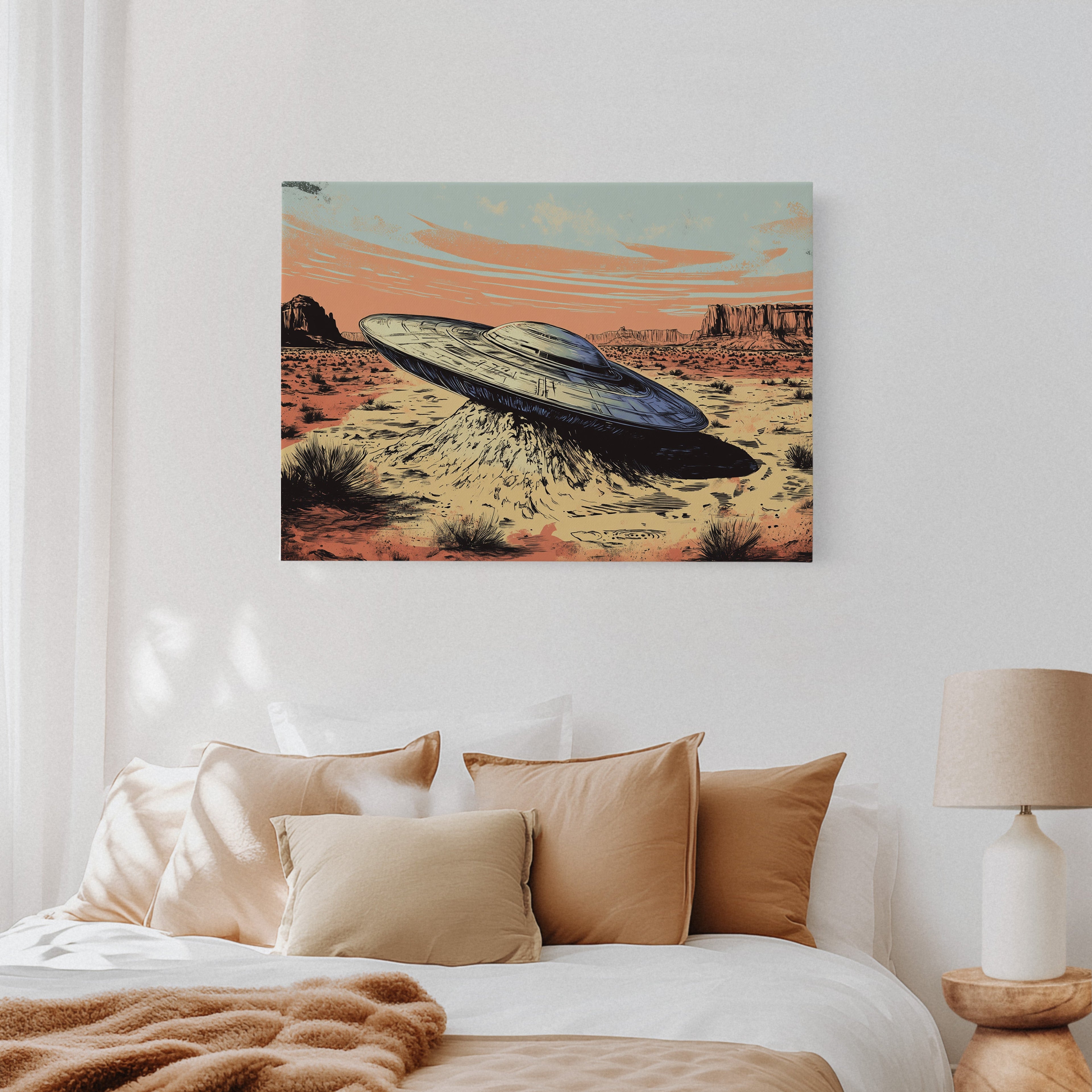 Desert Landing: UFO Shadows and Distant Skies
