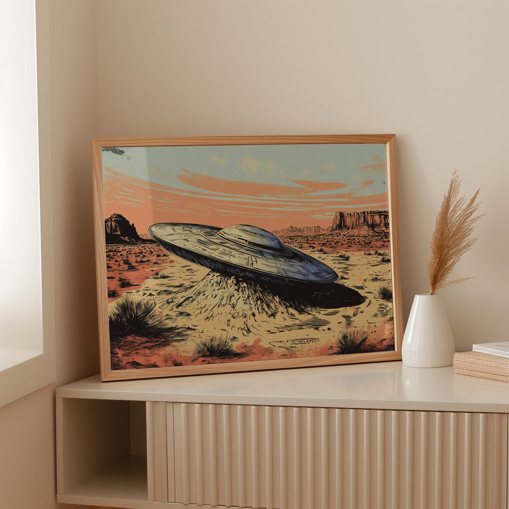 Desert Landing: UFO Shadows and Distant Skies