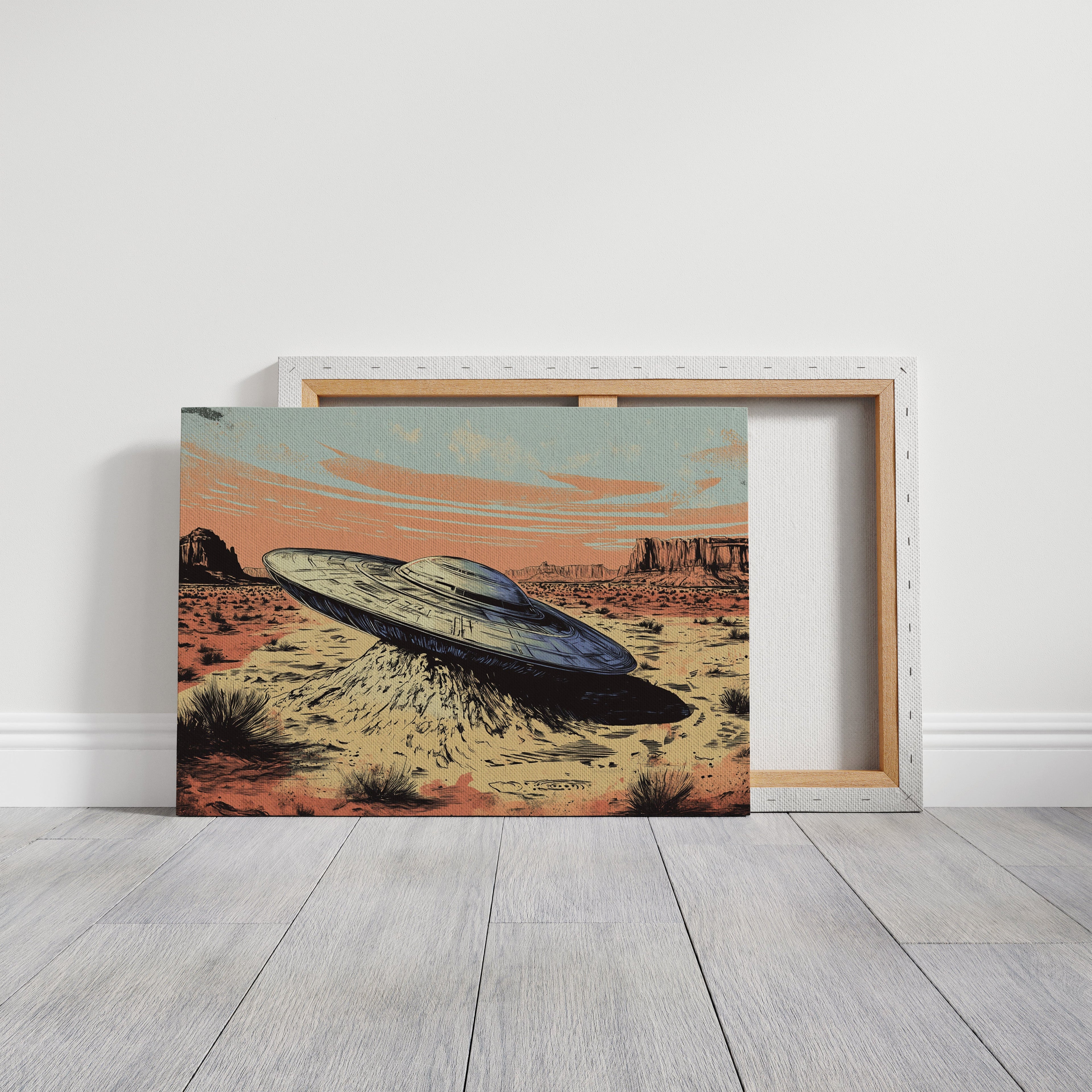 Desert Landing: UFO Shadows and Distant Skies