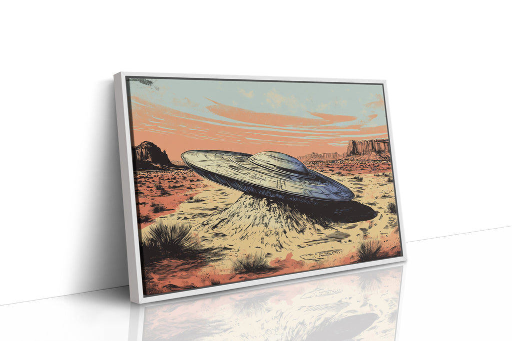 Desert Landing: UFO Shadows and Distant Skies