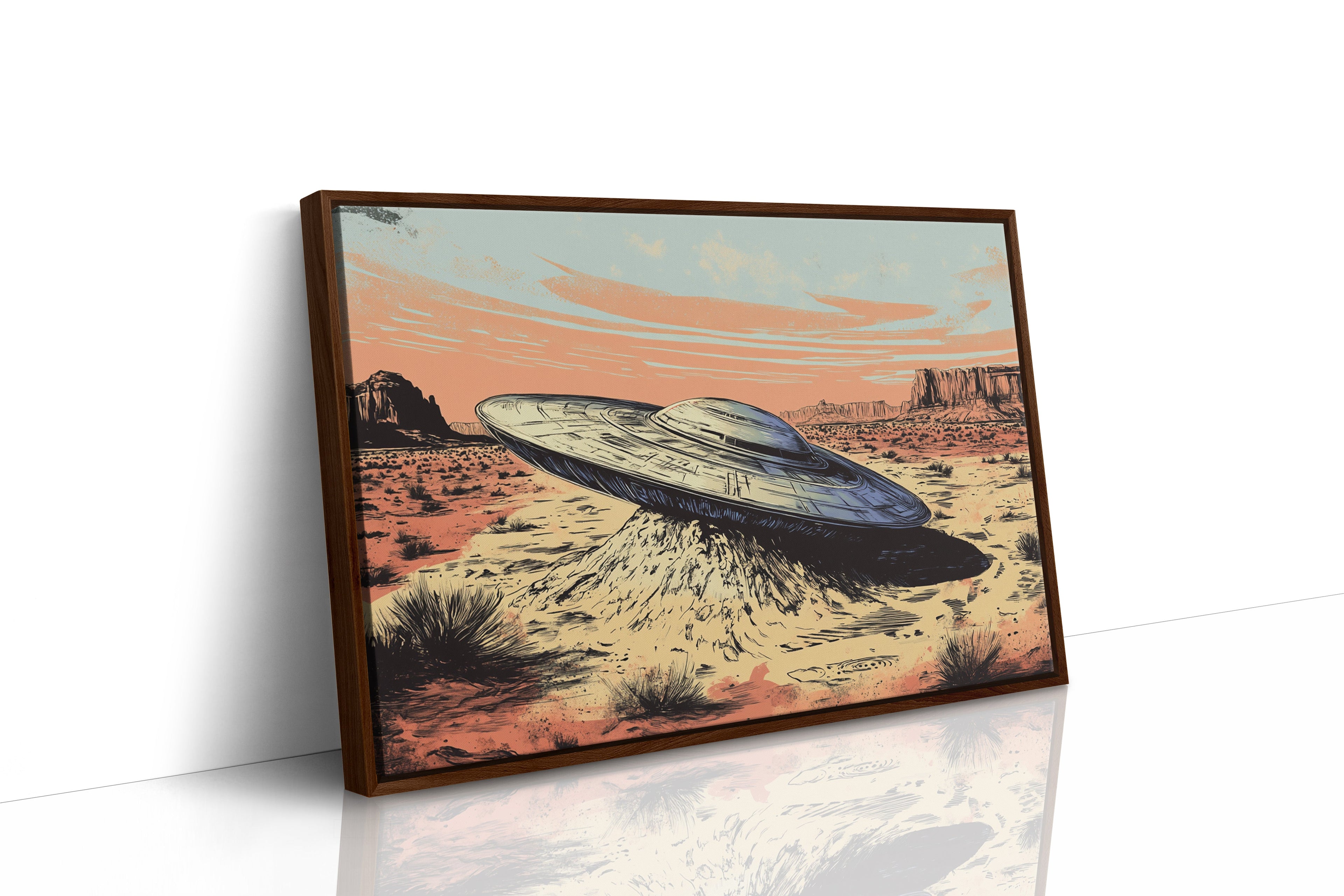 Desert Landing: UFO Shadows and Distant Skies