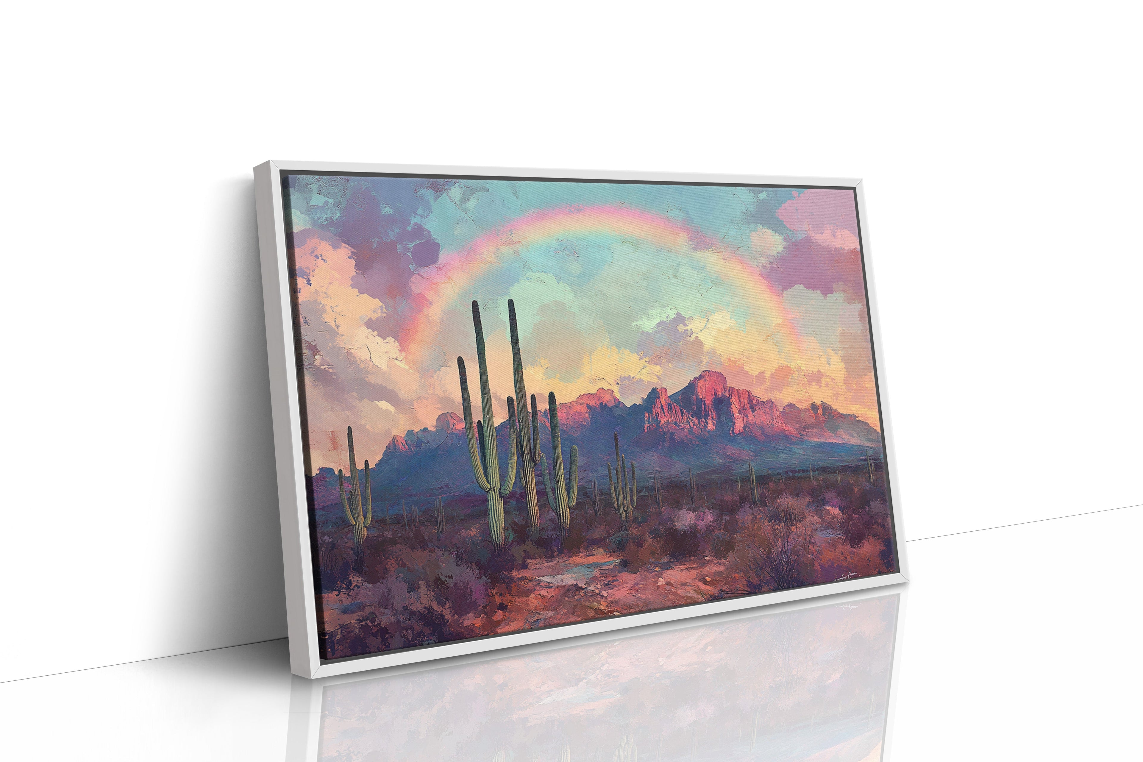 Cactus Rainbow Desert Print – Boho Southwest Canvas Art
