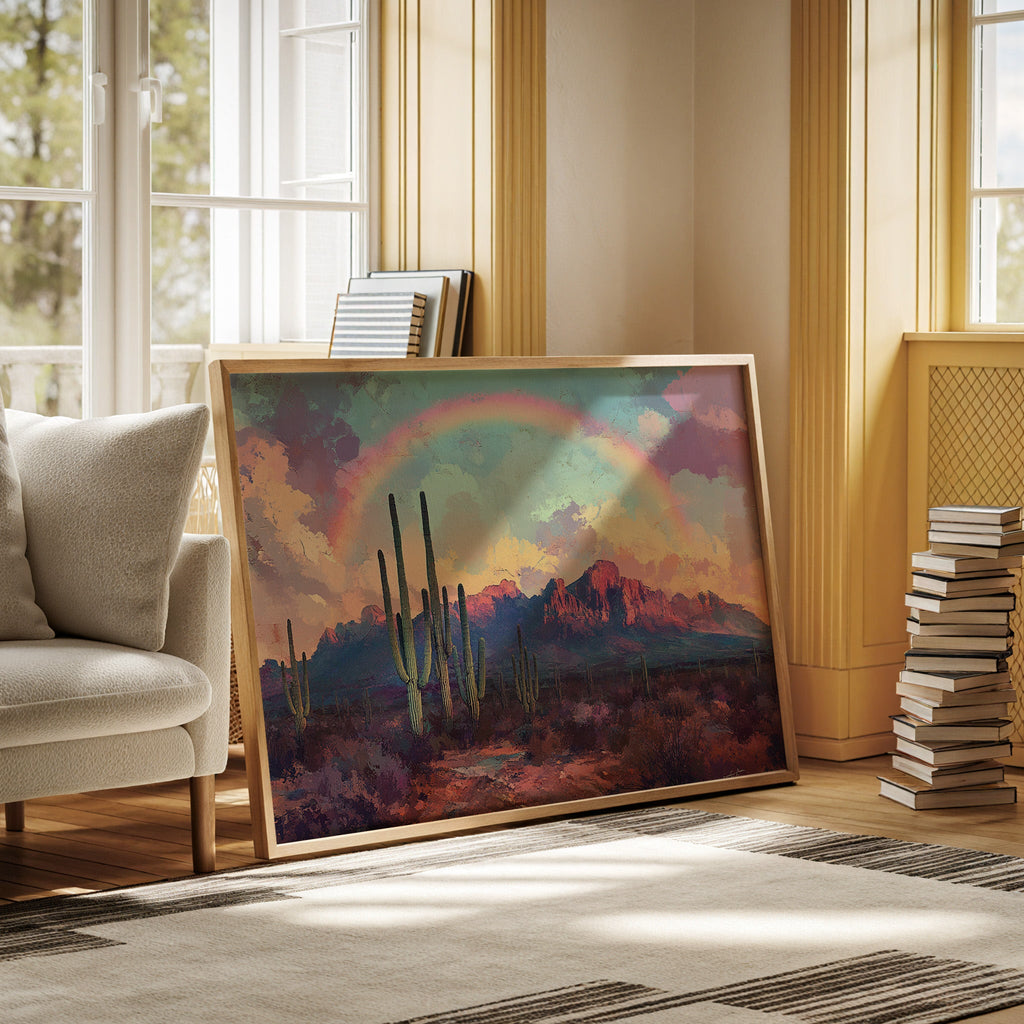 Cactus Rainbow Desert Print – Boho Southwest Canvas Art