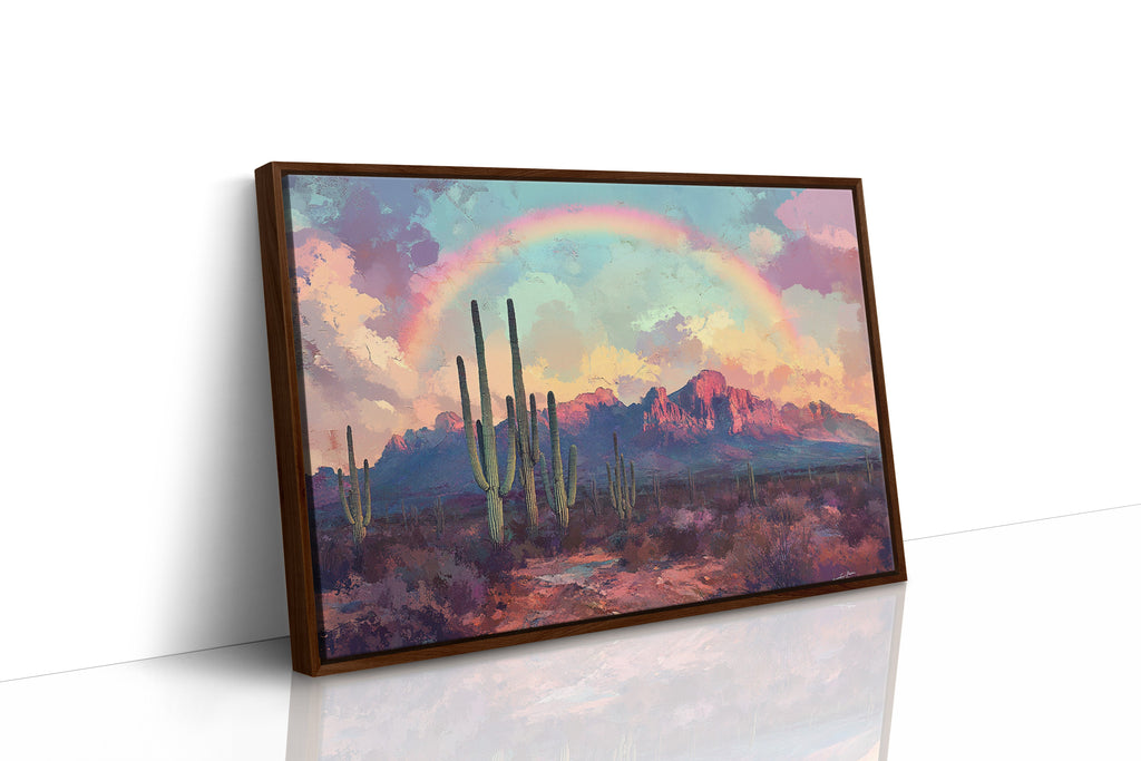 Cactus Rainbow Desert Print – Boho Southwest Canvas Art
