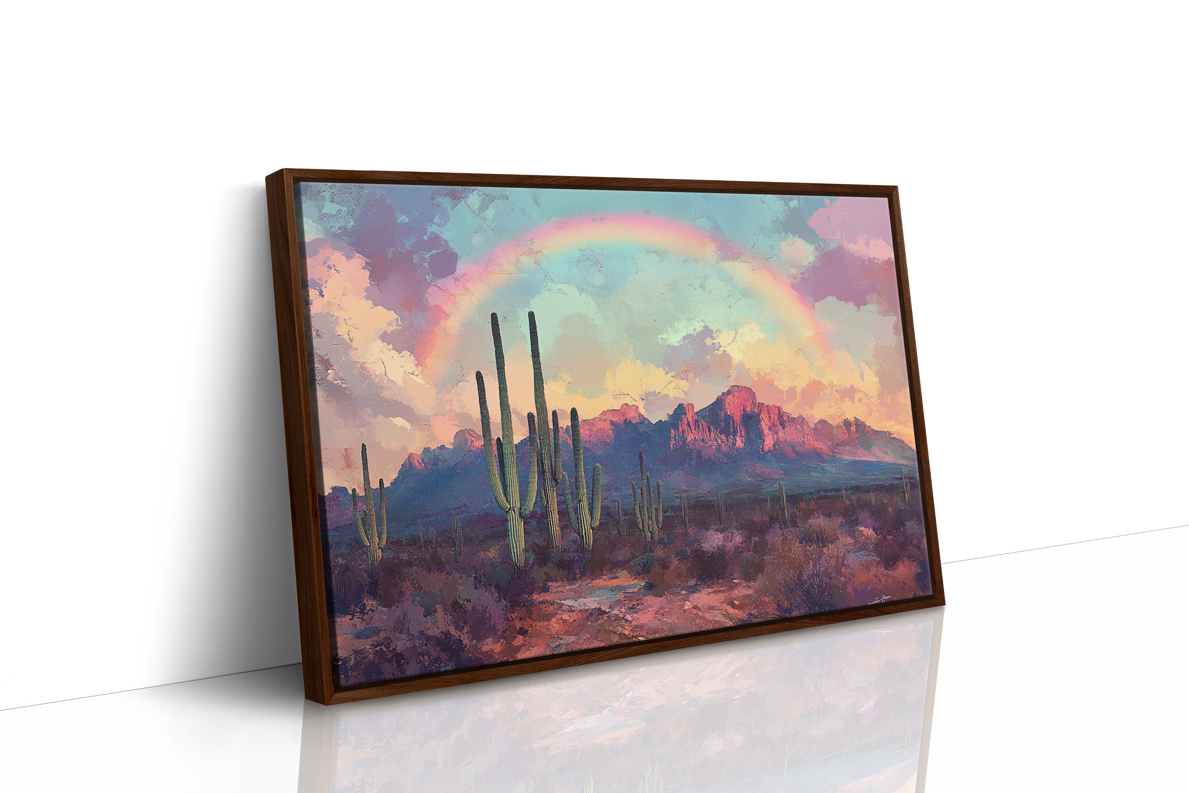 Cactus Rainbow Desert Print – Boho Southwest Canvas Art