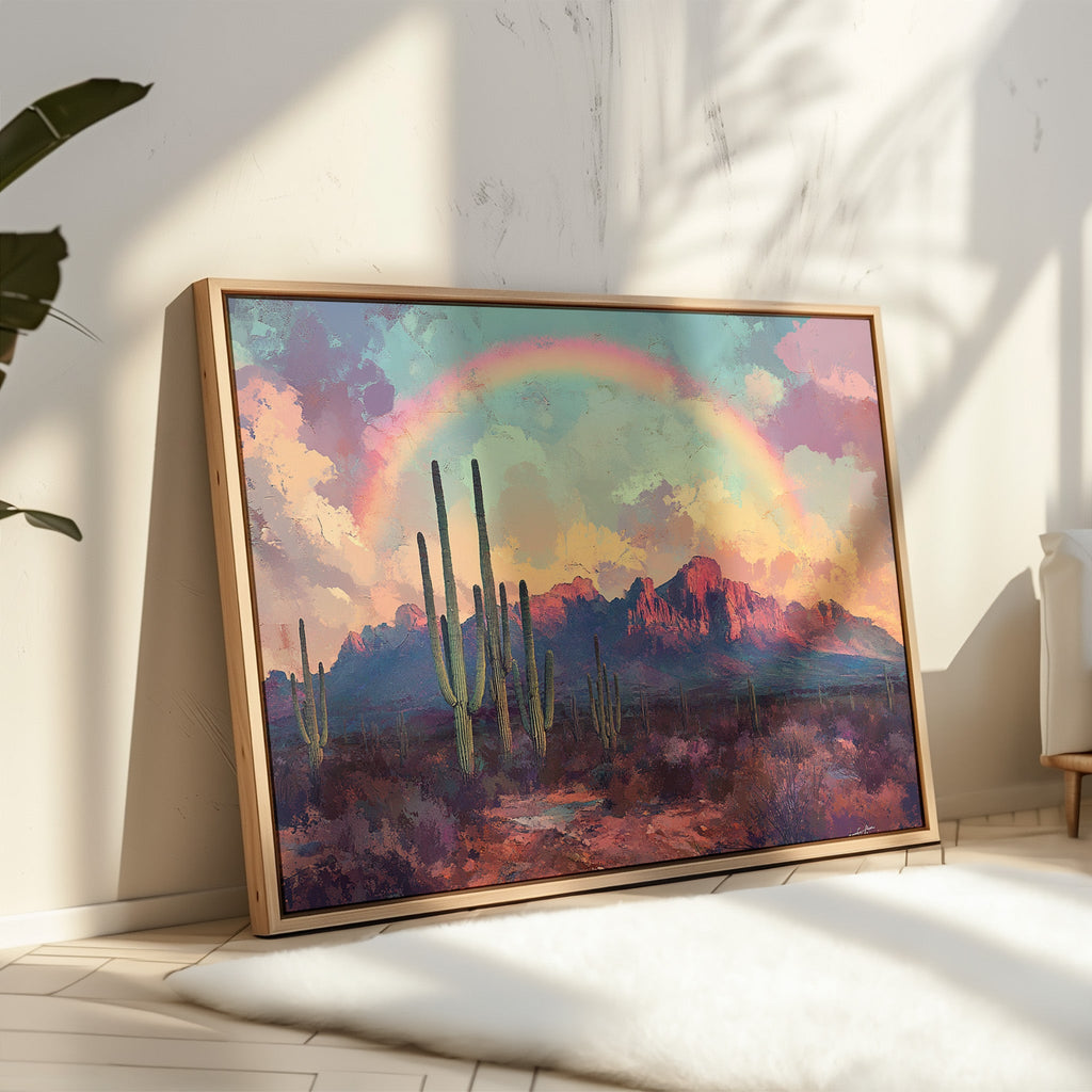 Cactus Rainbow Desert Print – Boho Southwest Canvas Art