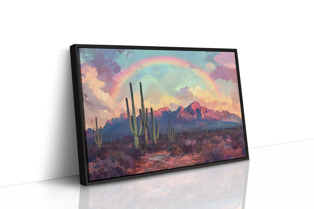 Cactus Rainbow Desert Print – Boho Southwest Canvas Art