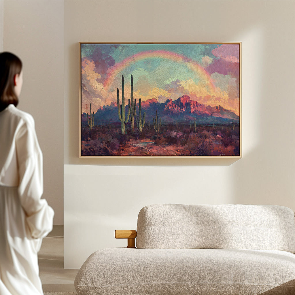 Cactus Rainbow Desert Print – Boho Southwest Canvas Art