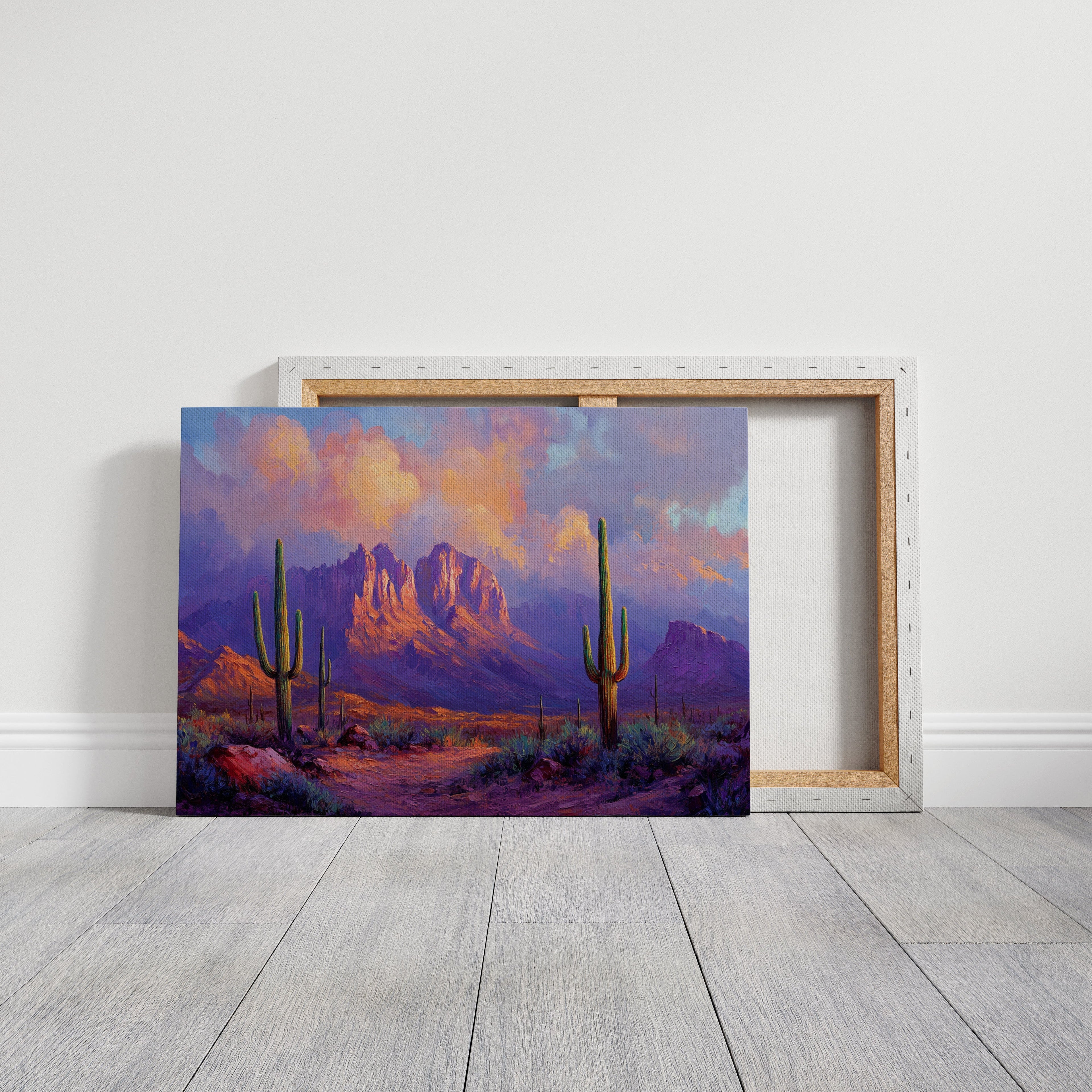 Purple Desert Sunset Canvas – Southwest Cactus Wall Art
