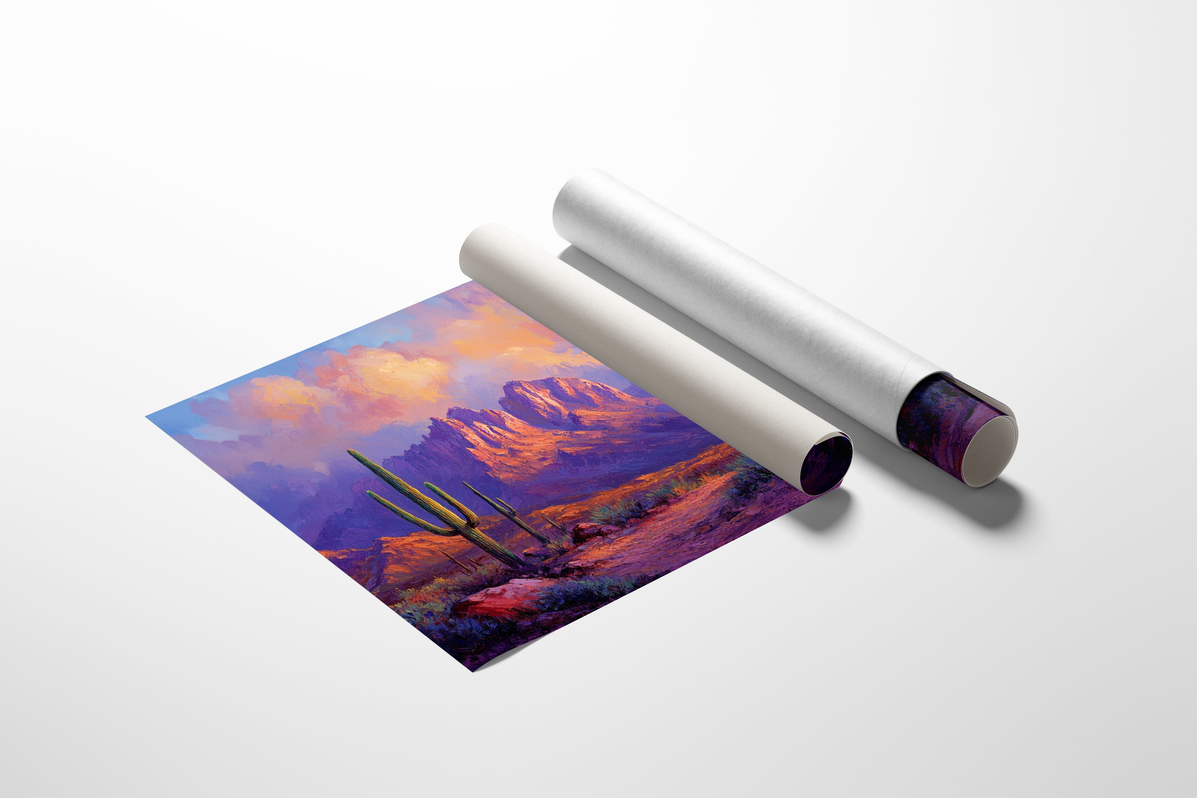 Purple Desert Sunset Canvas – Southwest Cactus Wall Art