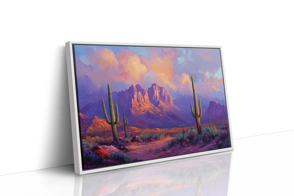 Purple Desert Sunset Canvas – Southwest Cactus Wall Art