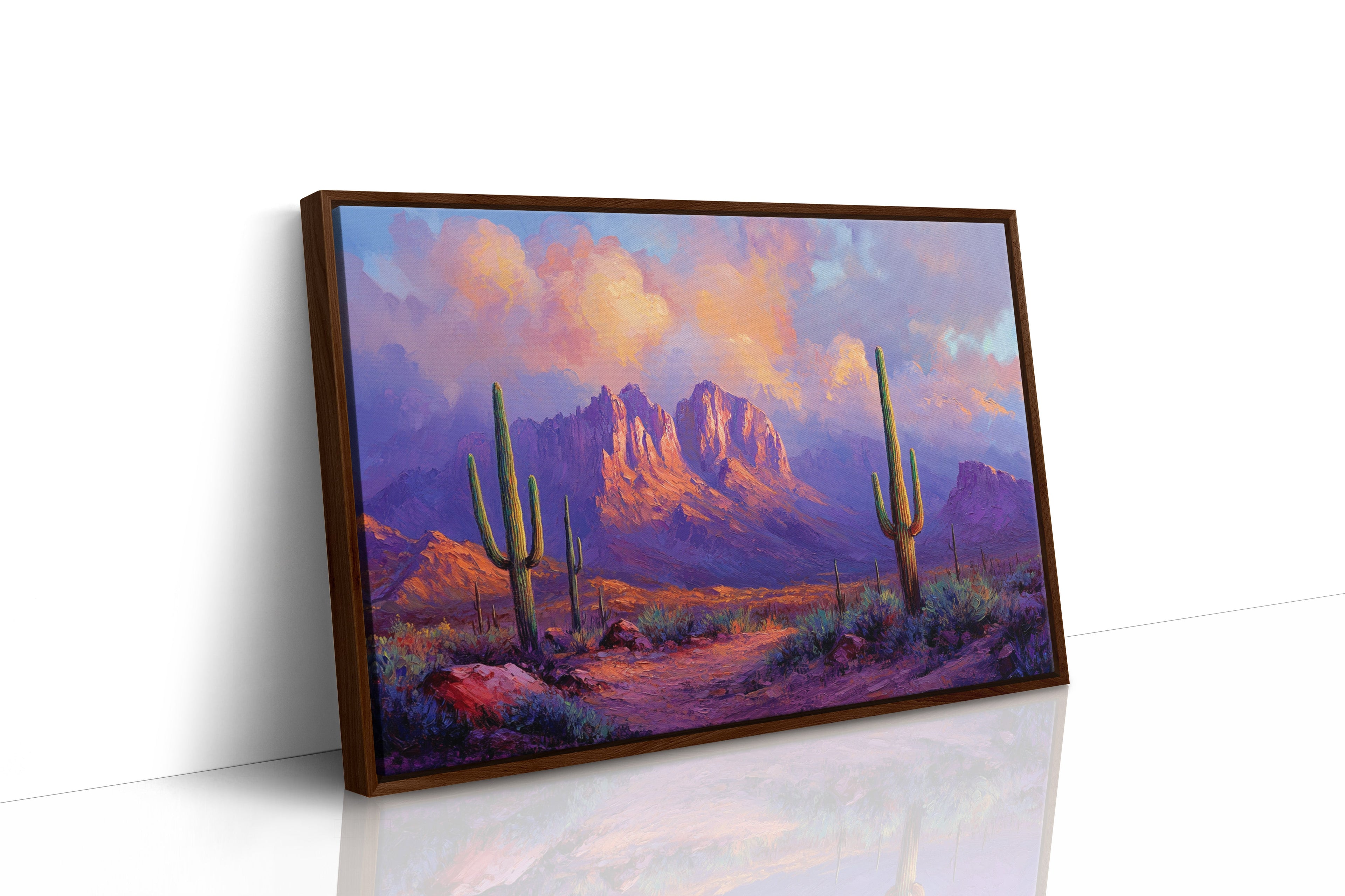 Purple Desert Sunset Canvas – Southwest Cactus Wall Art