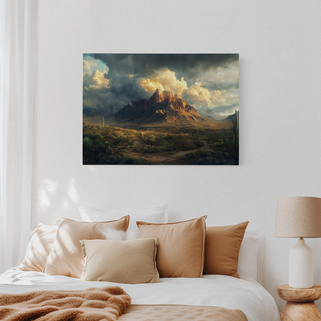 Stormy Desert Mountain Canvas – Moody Western Landscape Wall Art