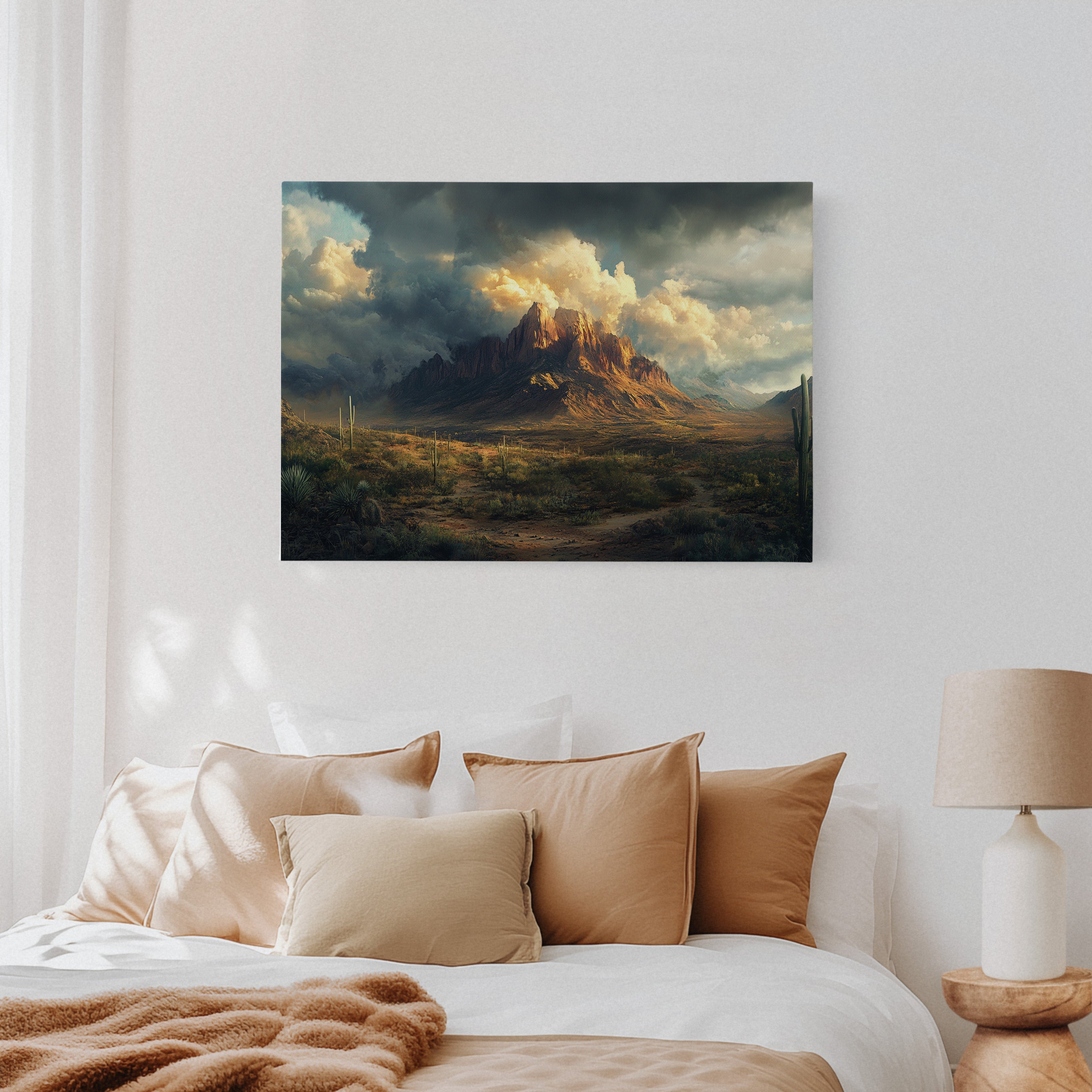 Stormy Desert Mountain Canvas – Moody Western Landscape Wall Art