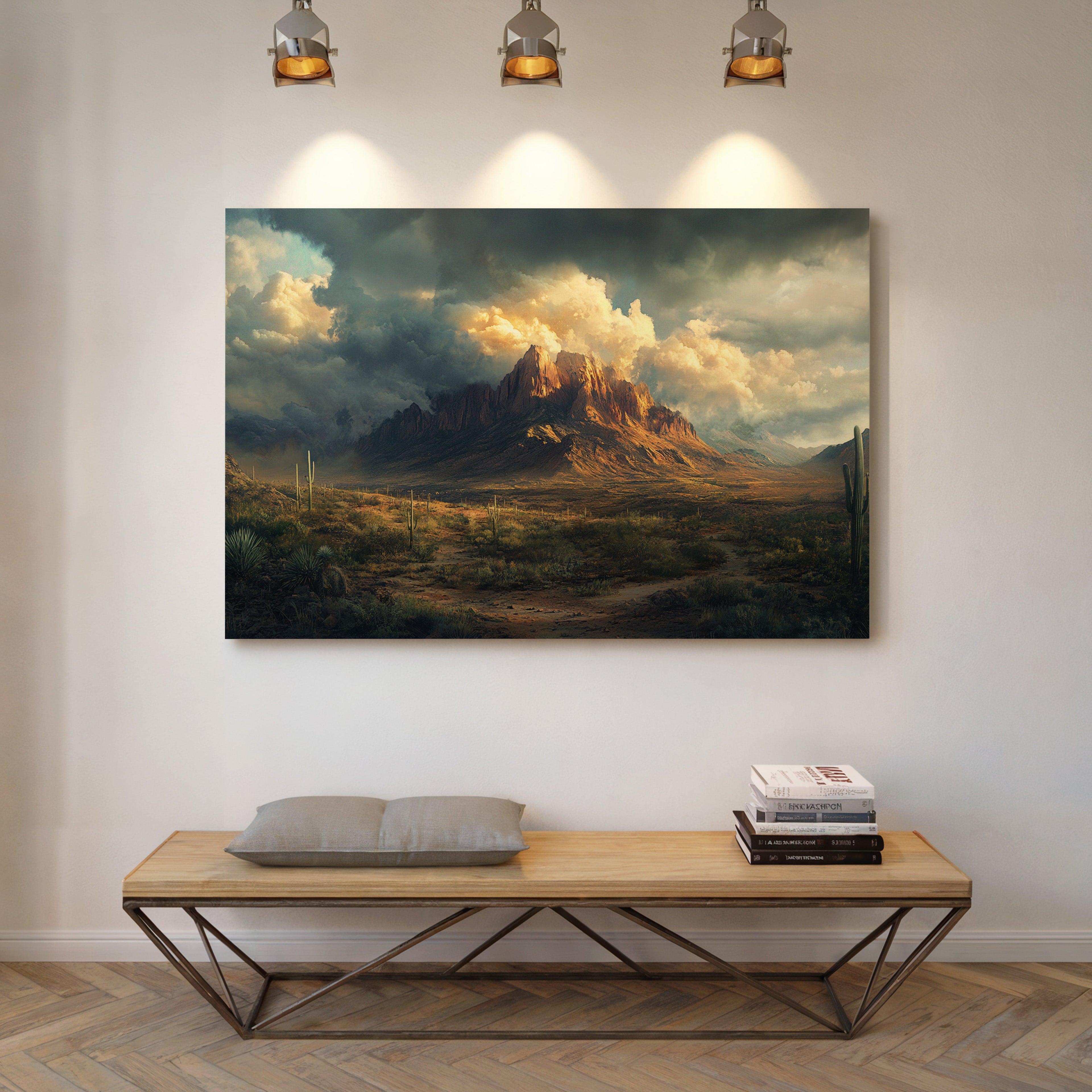 Stormy Desert Mountain Canvas – Moody Western Landscape Wall Art