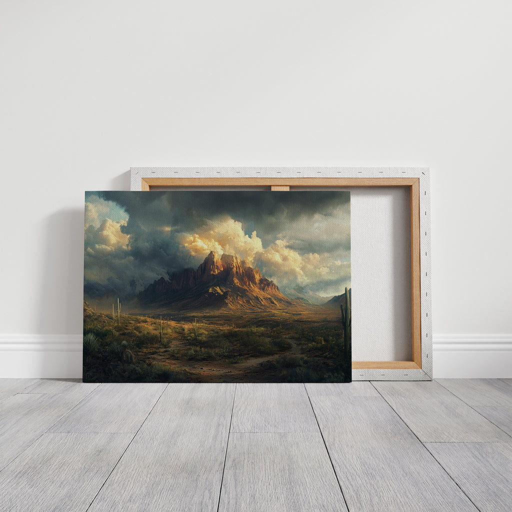 Stormy Desert Mountain Canvas – Moody Western Landscape Wall Art