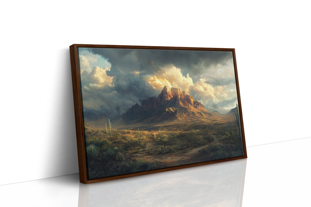 Stormy Desert Mountain Canvas – Moody Western Landscape Wall Art