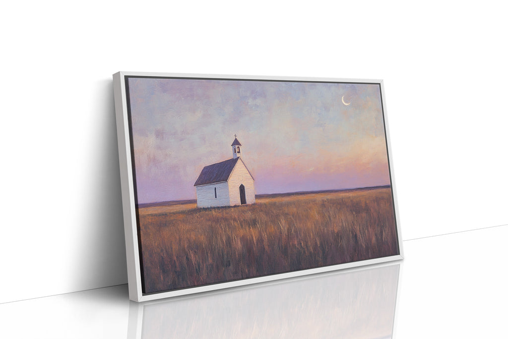 Prairie Moon Chapel Canvas – Minimalist Country Church Wall Art