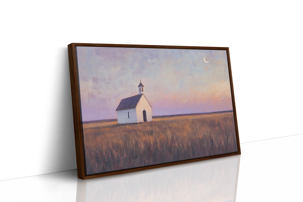 Prairie Moon Chapel Canvas – Minimalist Country Church Wall Art