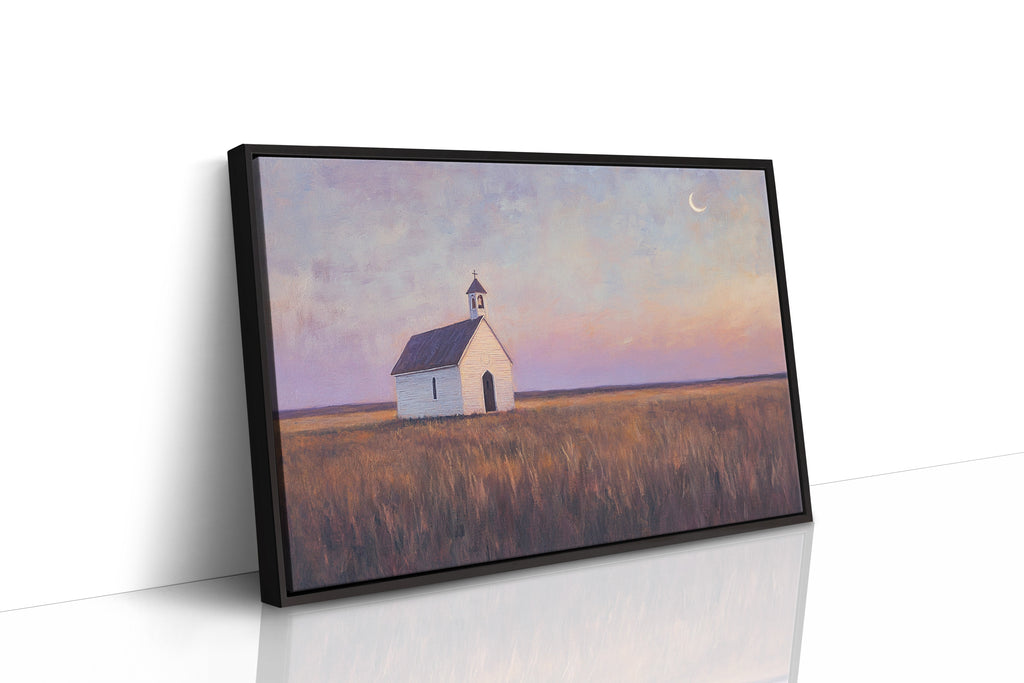 Prairie Moon Chapel Canvas – Minimalist Country Church Wall Art