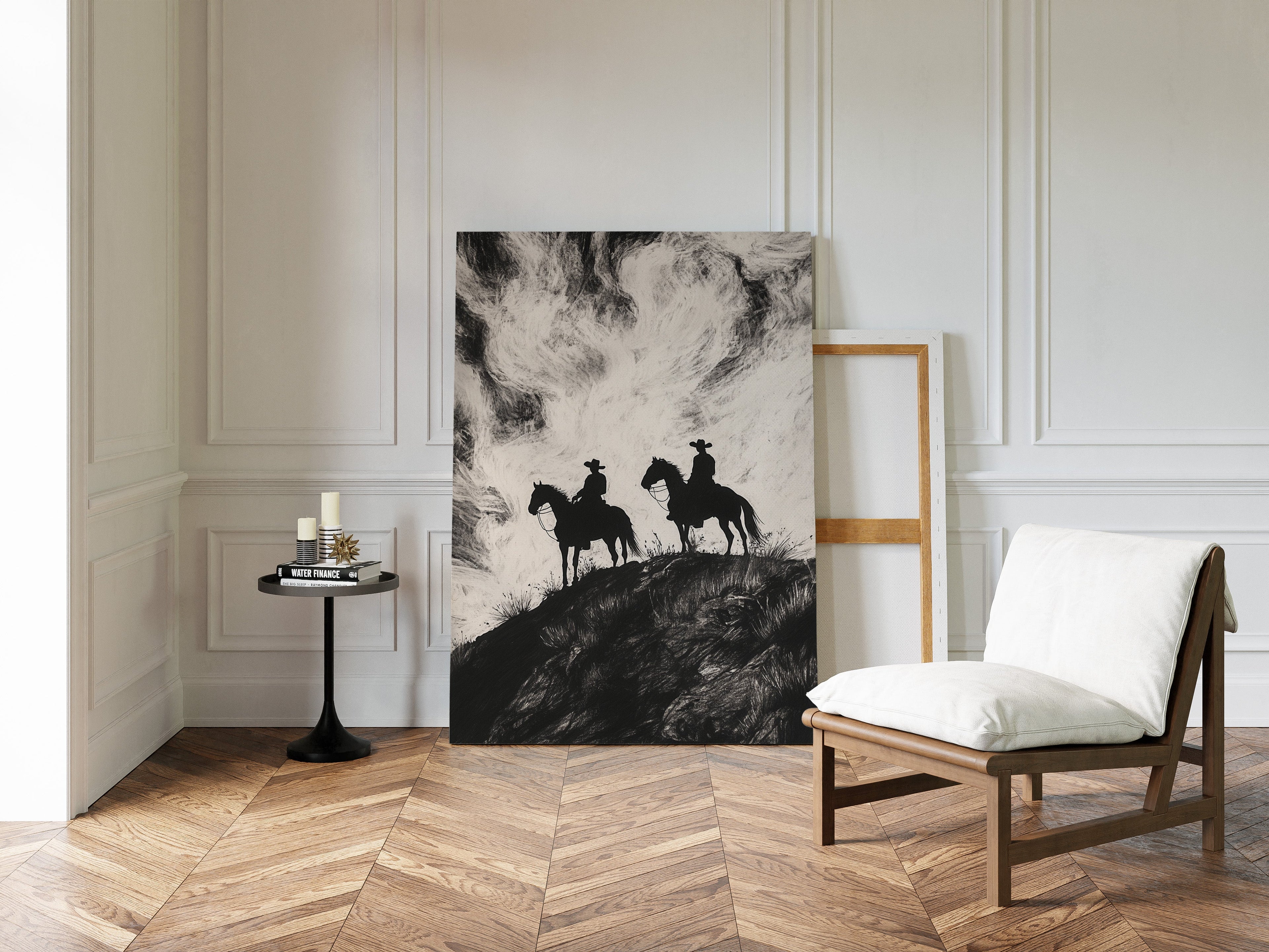 Cowboy Ridge Silhouette Print – Western Horseback Wall Art