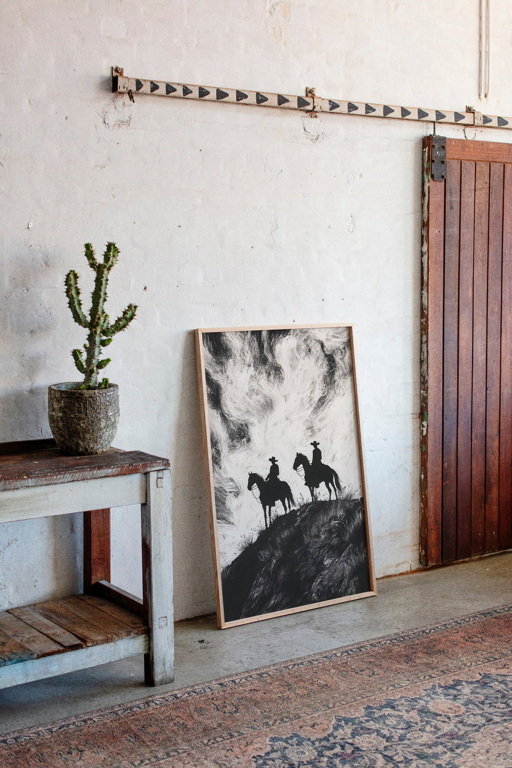 Cowboy Ridge Silhouette Print – Western Horseback Wall Art