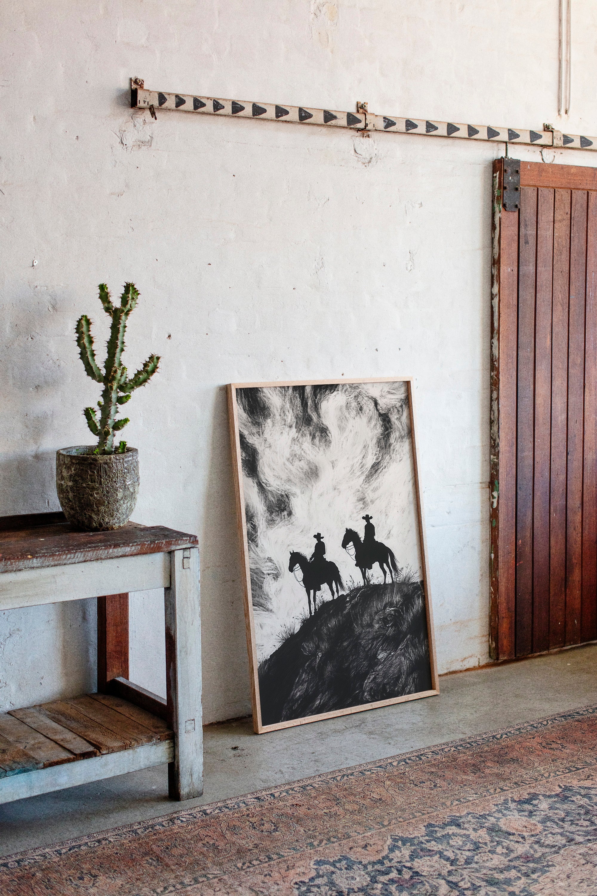 Cowboy Ridge Silhouette Print – Western Horseback Wall Art