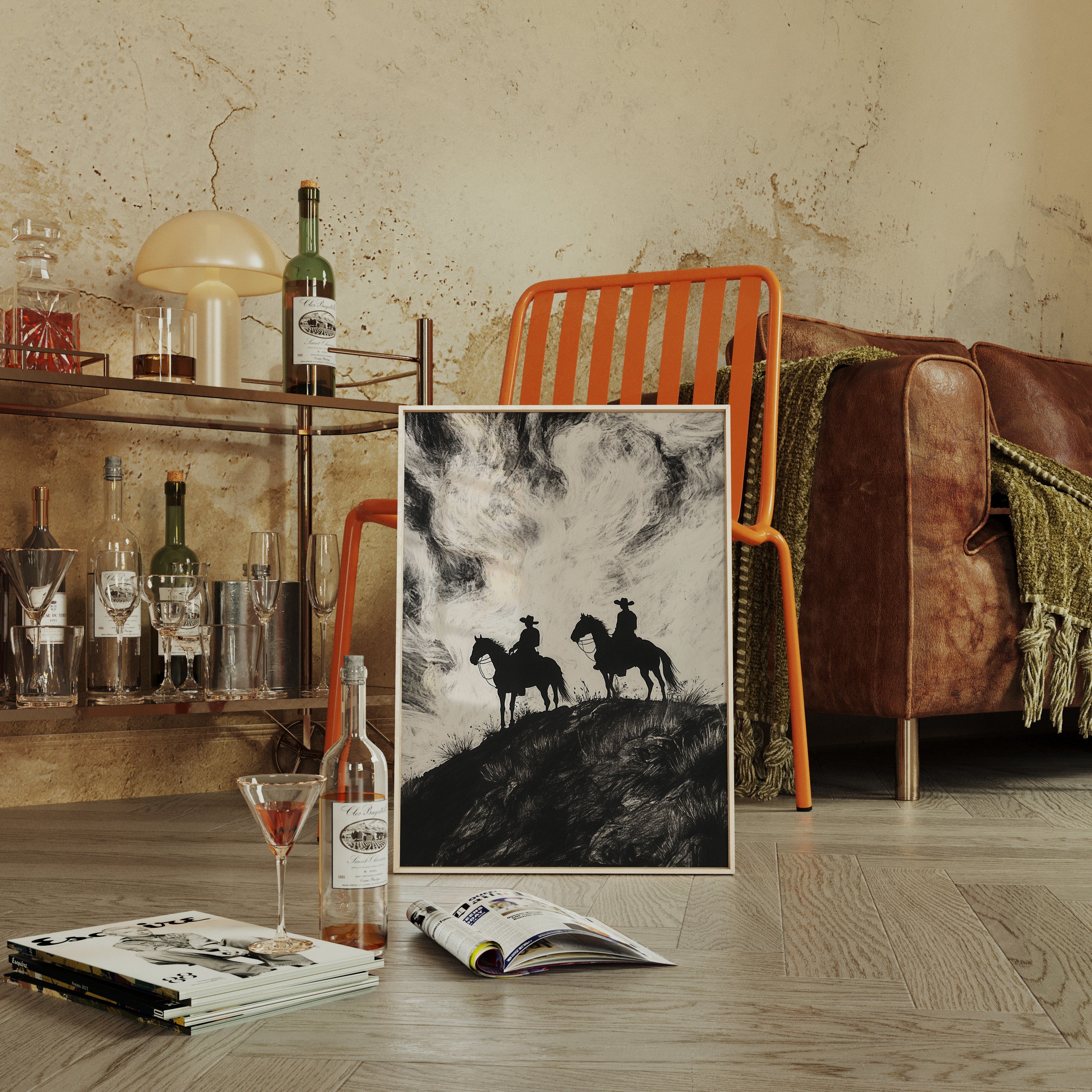 Cowboy Ridge Silhouette Print – Western Horseback Wall Art