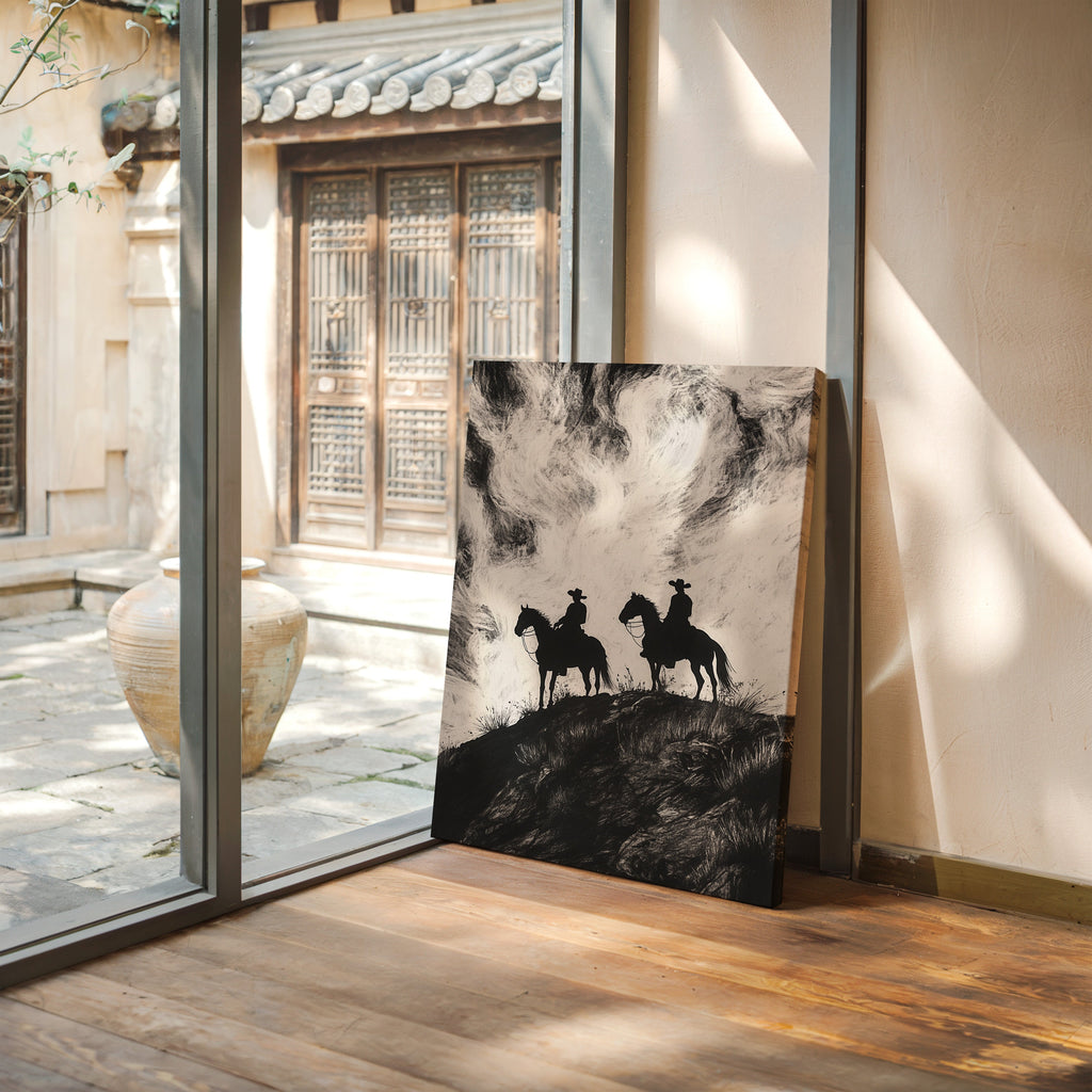 Cowboy Ridge Silhouette Print – Western Horseback Wall Art