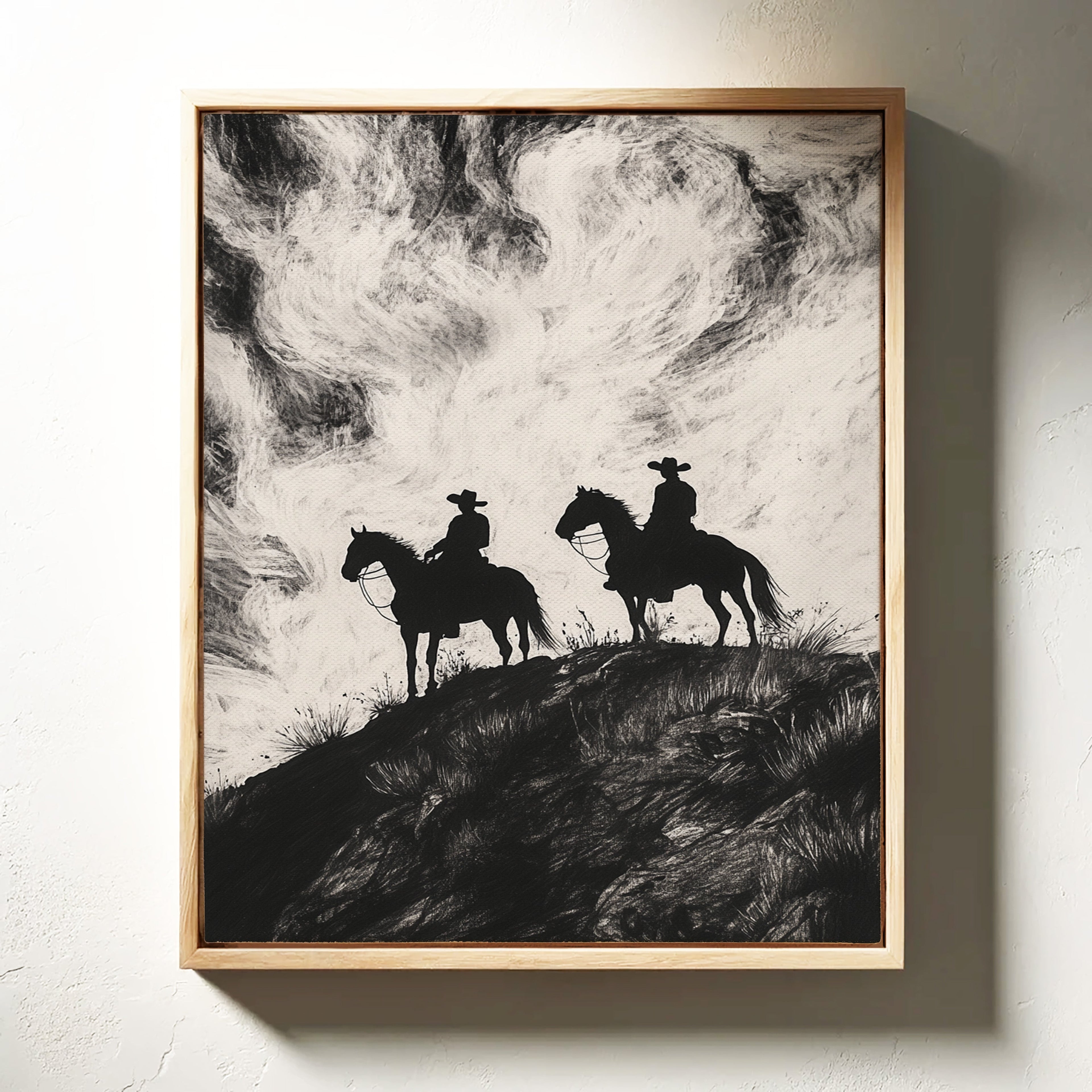 Cowboy Ridge Silhouette Print – Western Horseback Wall Art