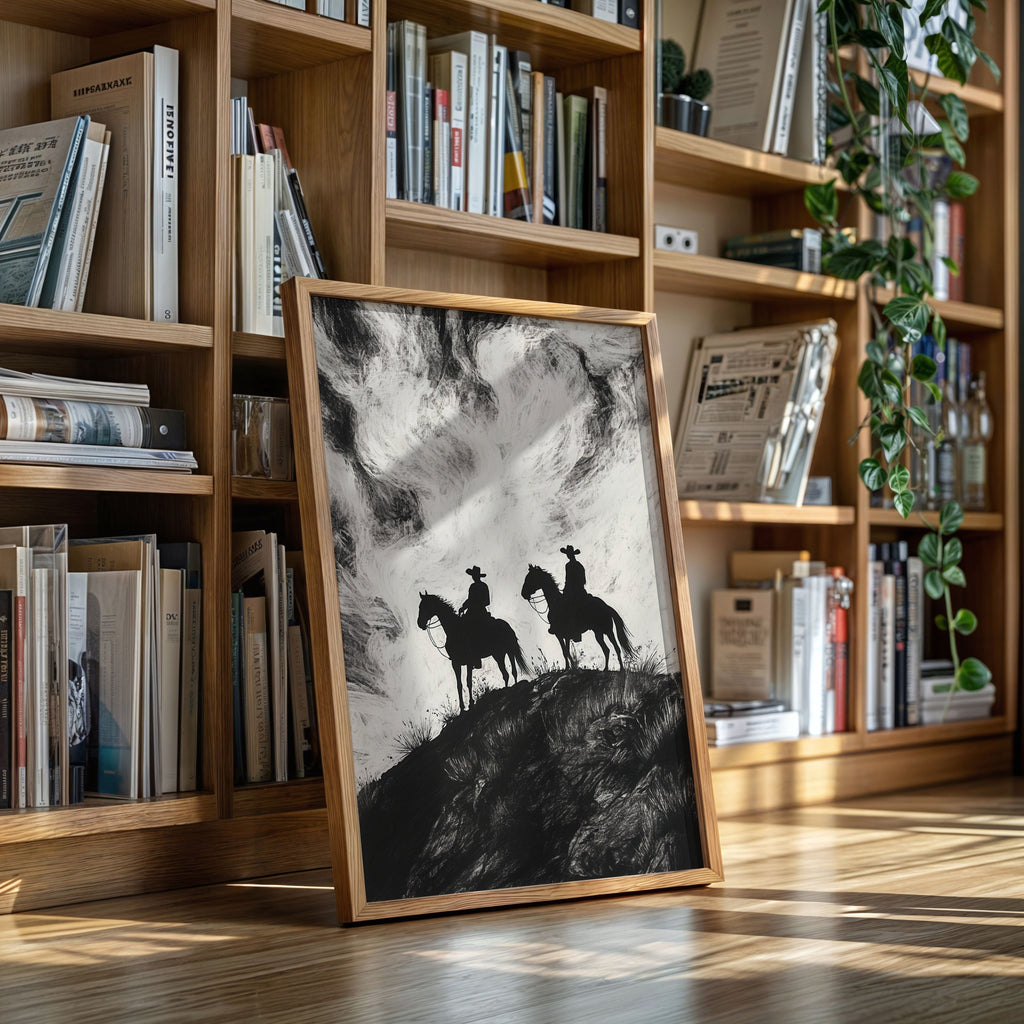 Cowboy Ridge Silhouette Print – Western Horseback Wall Art