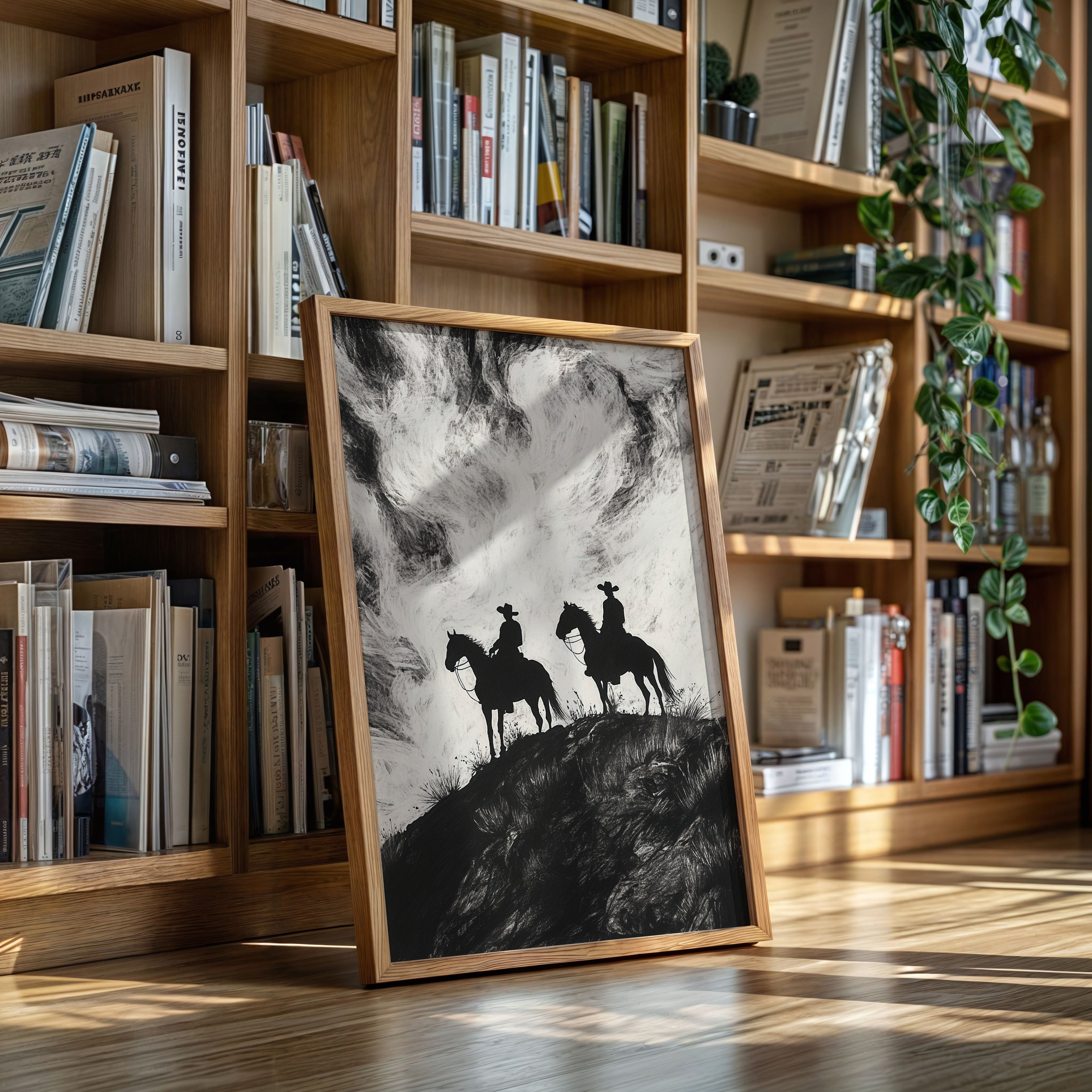 Cowboy Ridge Silhouette Print – Western Horseback Wall Art