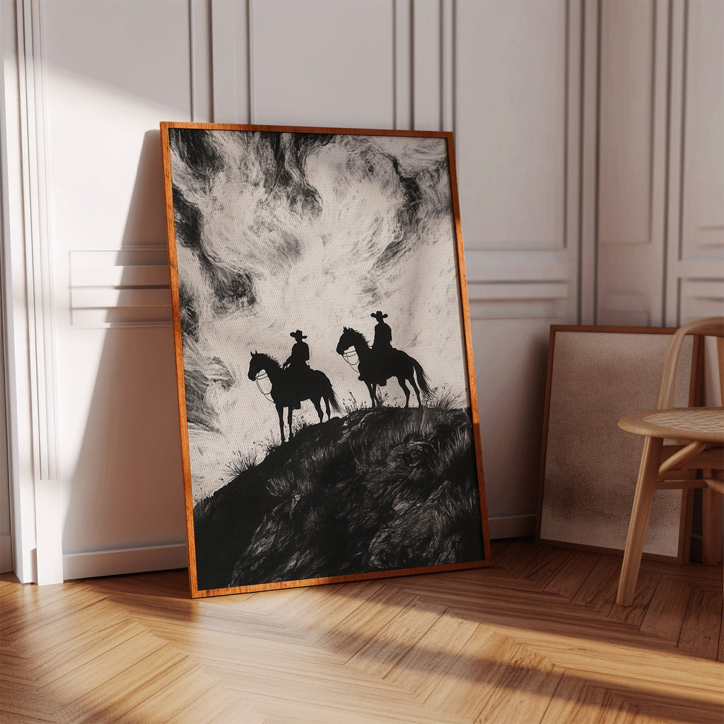 Cowboy Ridge Silhouette Print – Western Horseback Wall Art