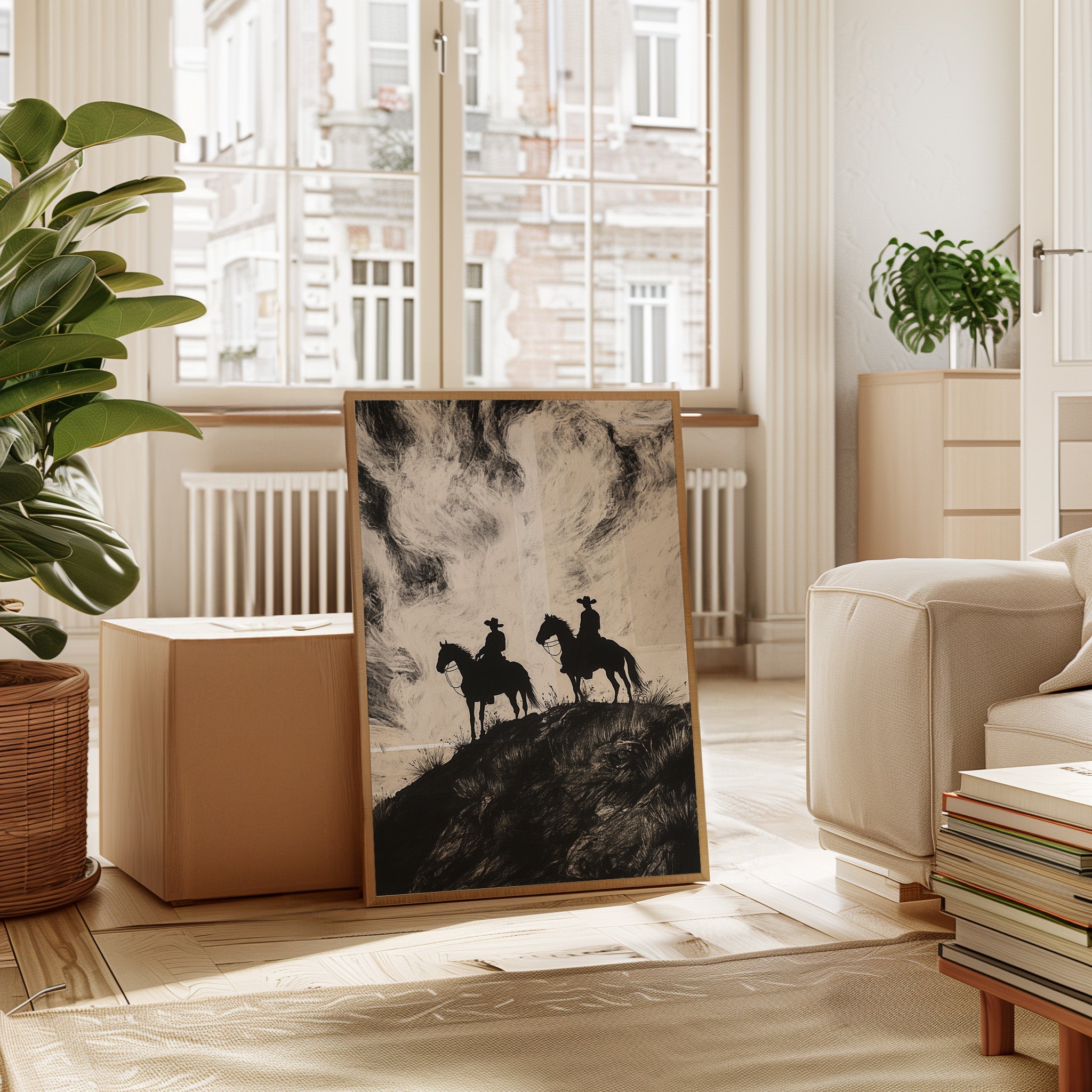 Cowboy Ridge Silhouette Print – Western Horseback Wall Art