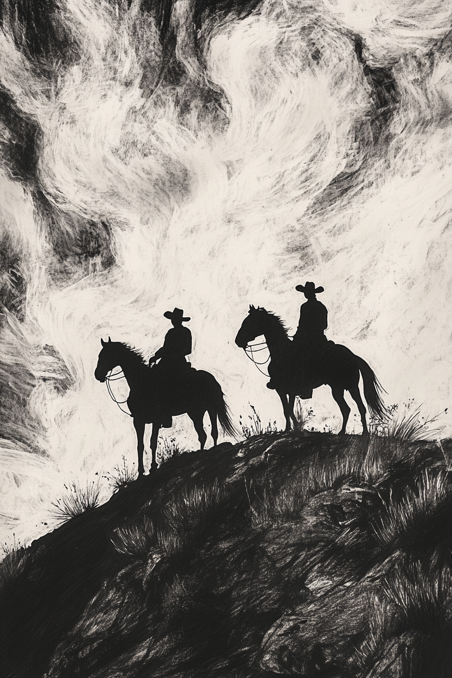 Cowboy Ridge Silhouette Print – Western Horseback Wall Art