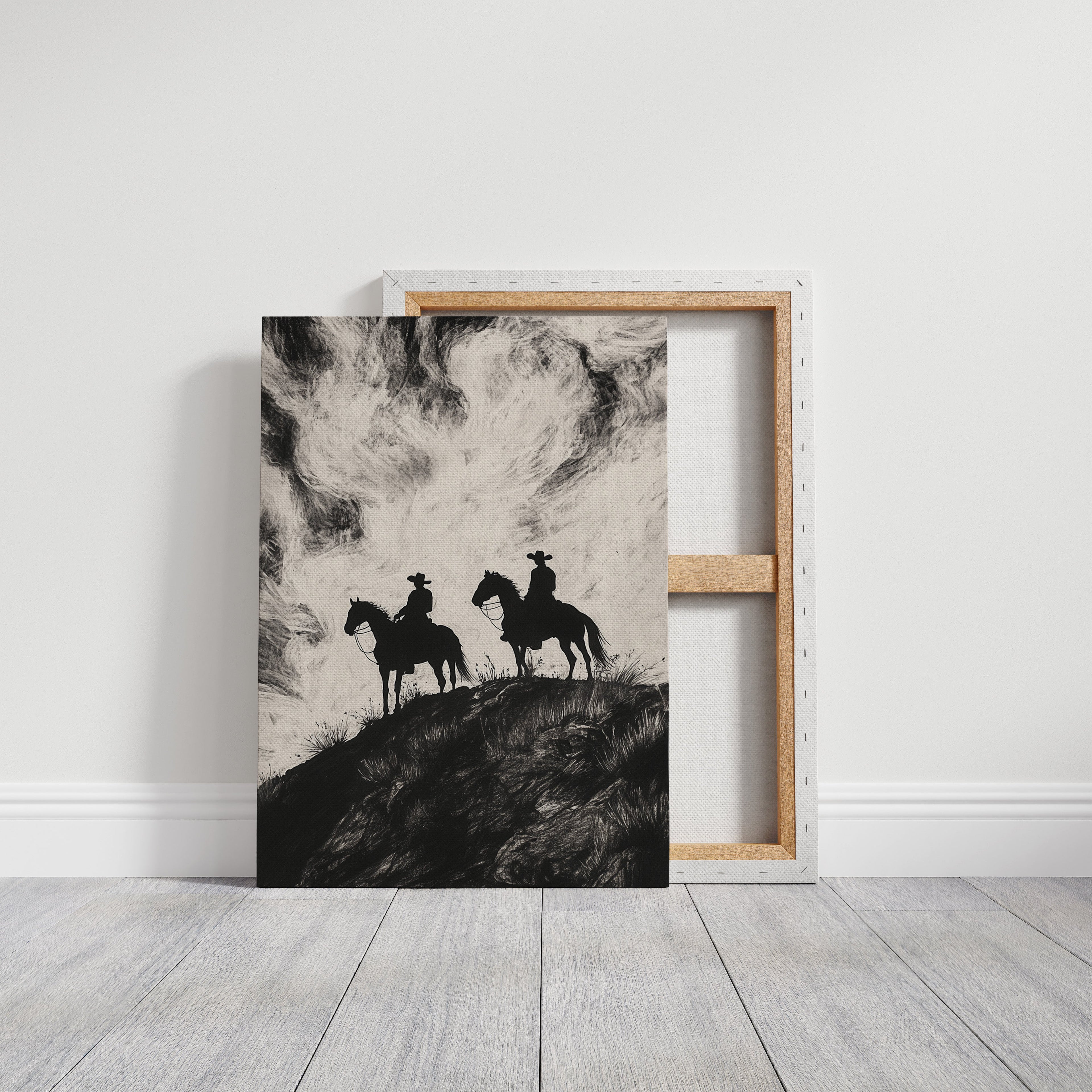 Cowboy Ridge Silhouette Print – Western Horseback Wall Art