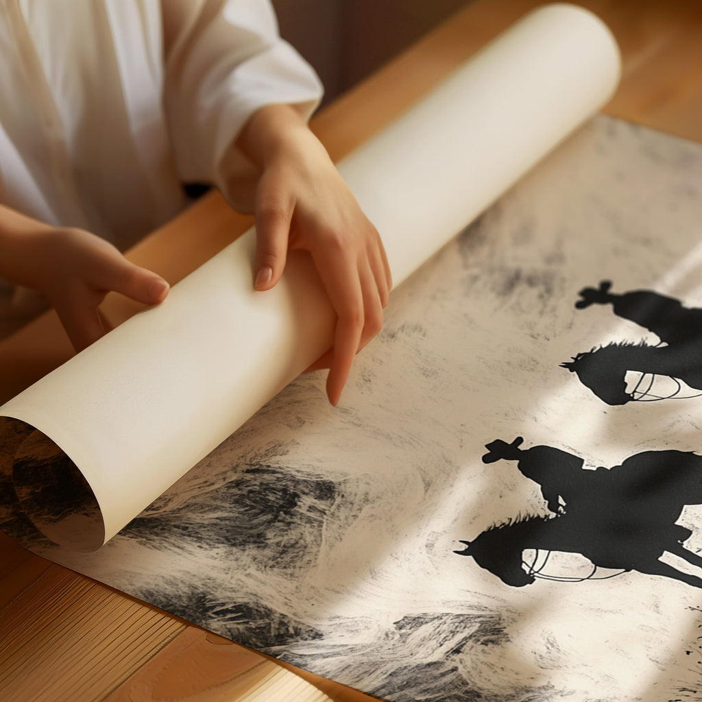 Cowboy Ridge Silhouette Print – Western Horseback Wall Art