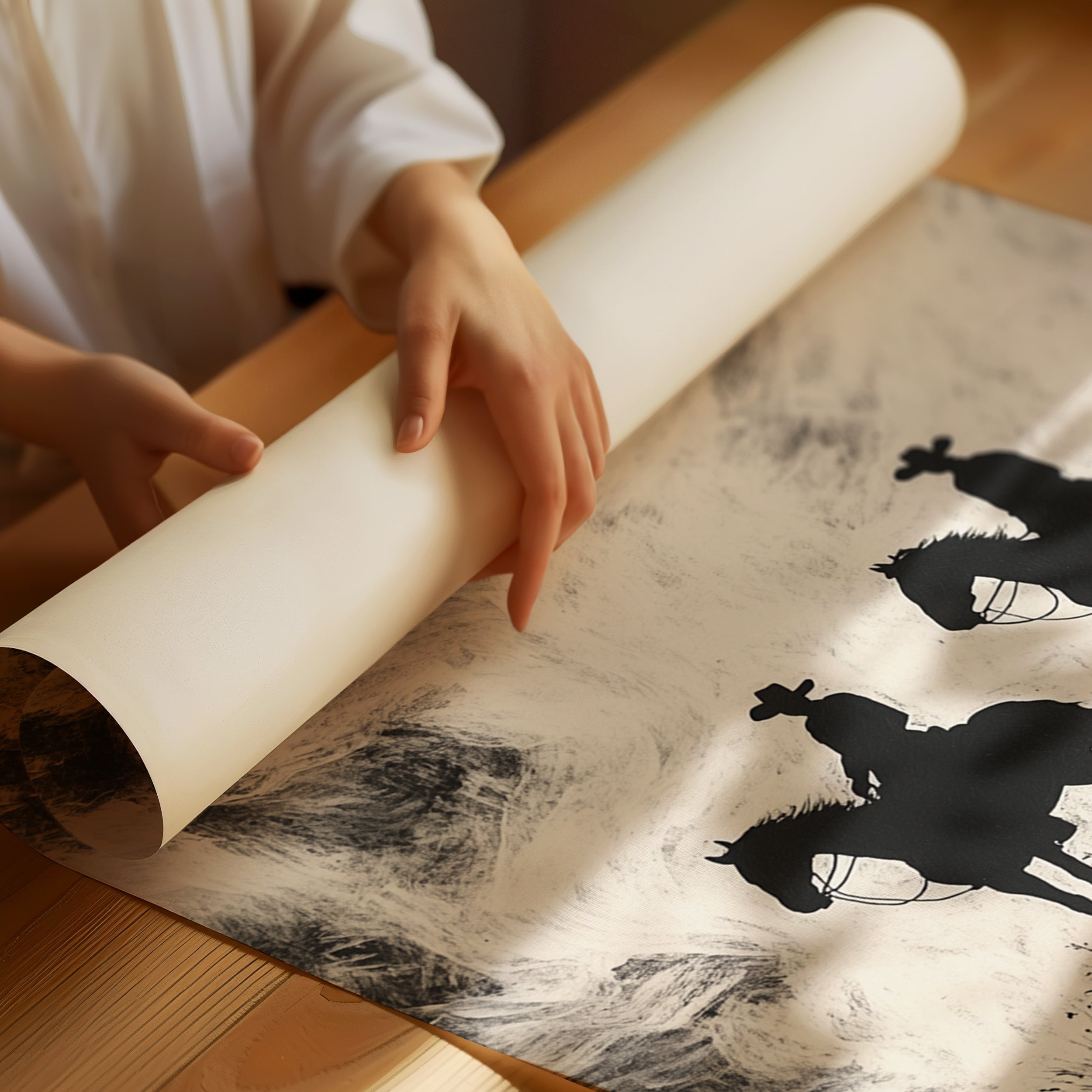 Cowboy Ridge Silhouette Print – Western Horseback Wall Art