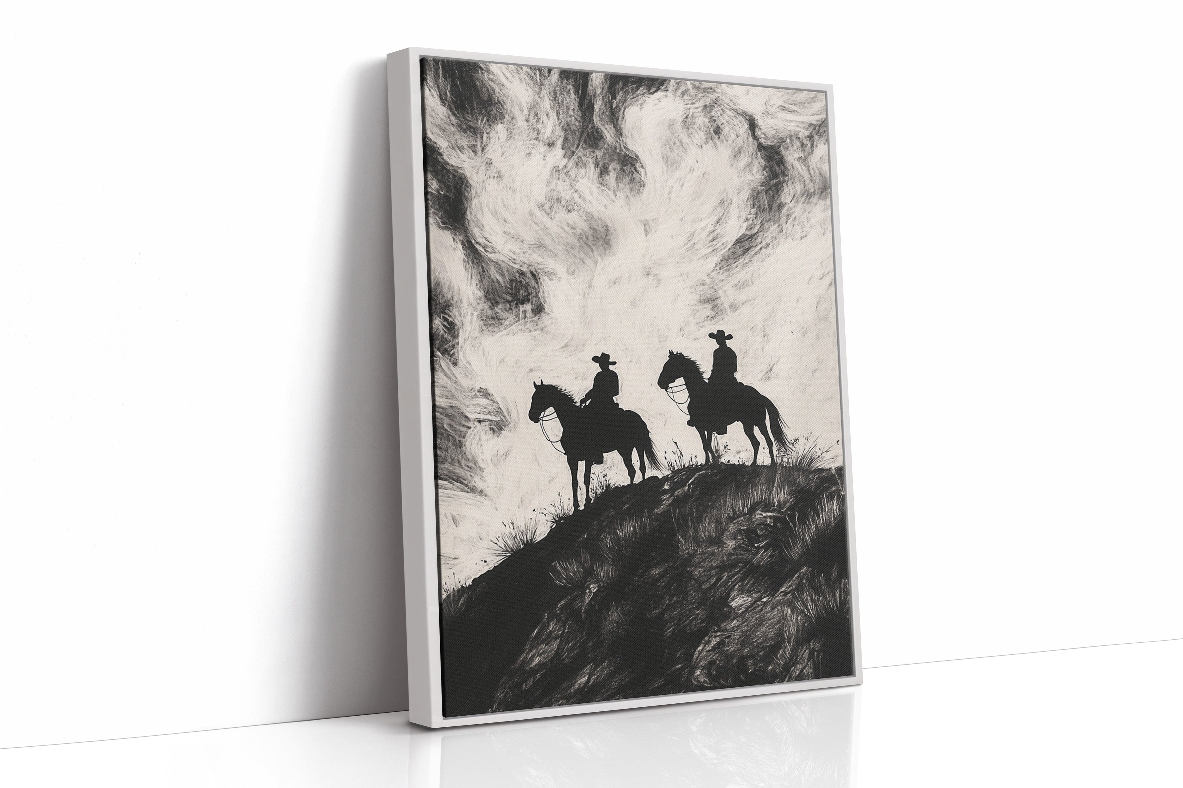 Cowboy Ridge Silhouette Print – Western Horseback Wall Art