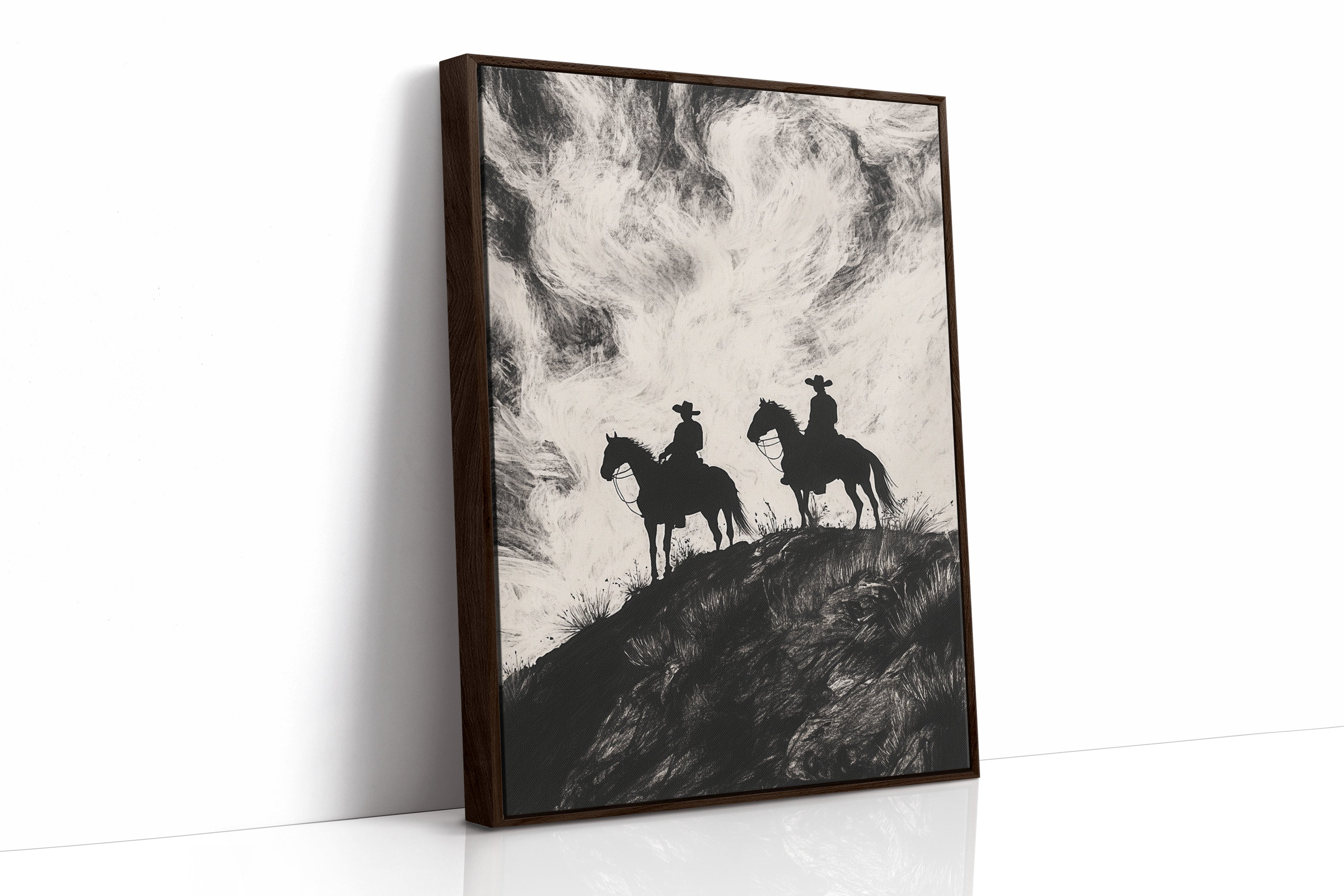 Cowboy Ridge Silhouette Print – Western Horseback Wall Art