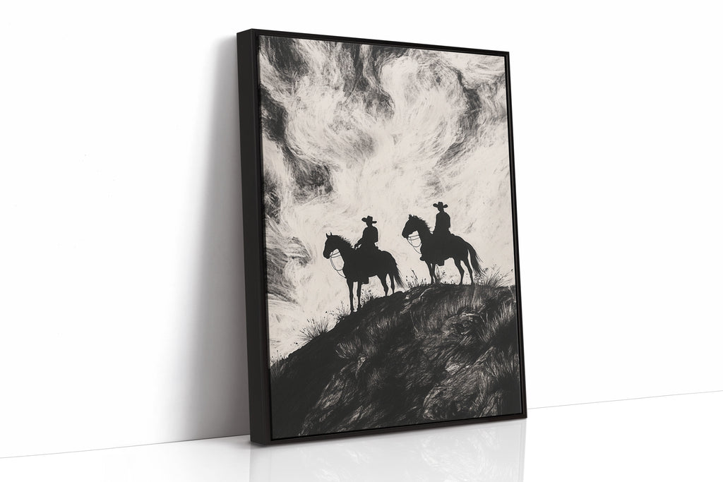 Cowboy Ridge Silhouette Print – Western Horseback Wall Art