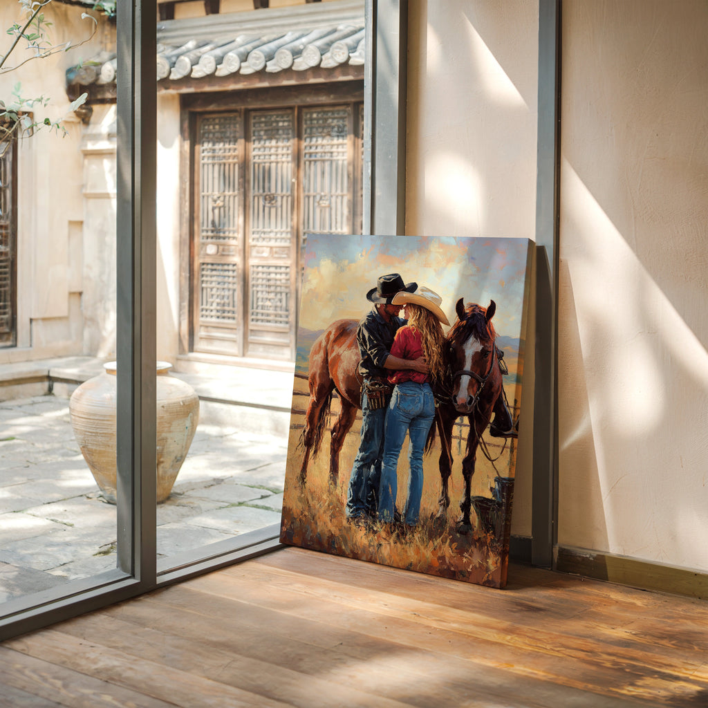 Cowboy Romance Canvas – Western Couple Wall Art with Horses